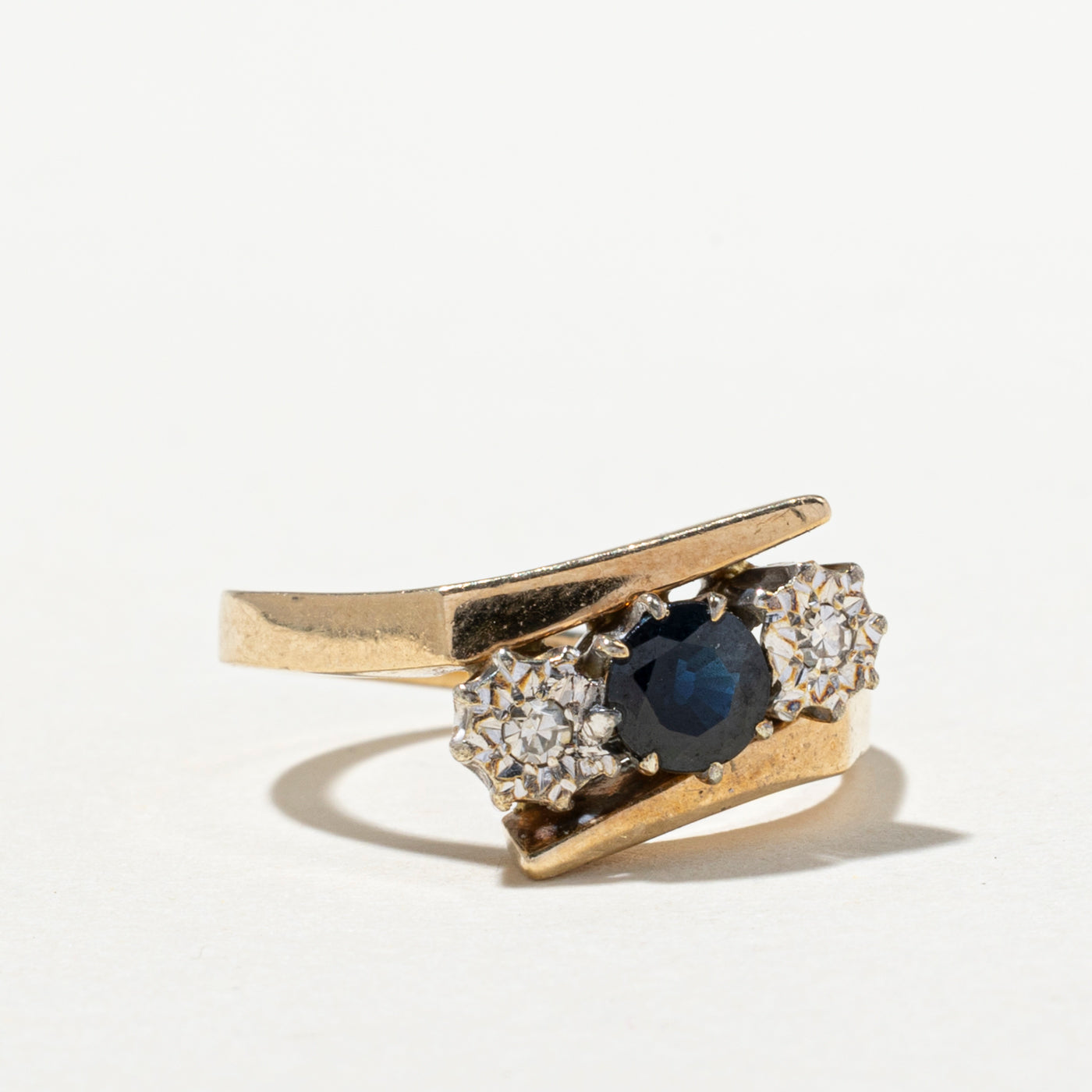 Exquisite 0.53ct Sapphire & 0.06ct Diamond Bypass Ring - Size 6.5 | Elegant Blue Gemstone Jewelry for Women | Perfect for Engagement, Anniversary & Special Occasions
