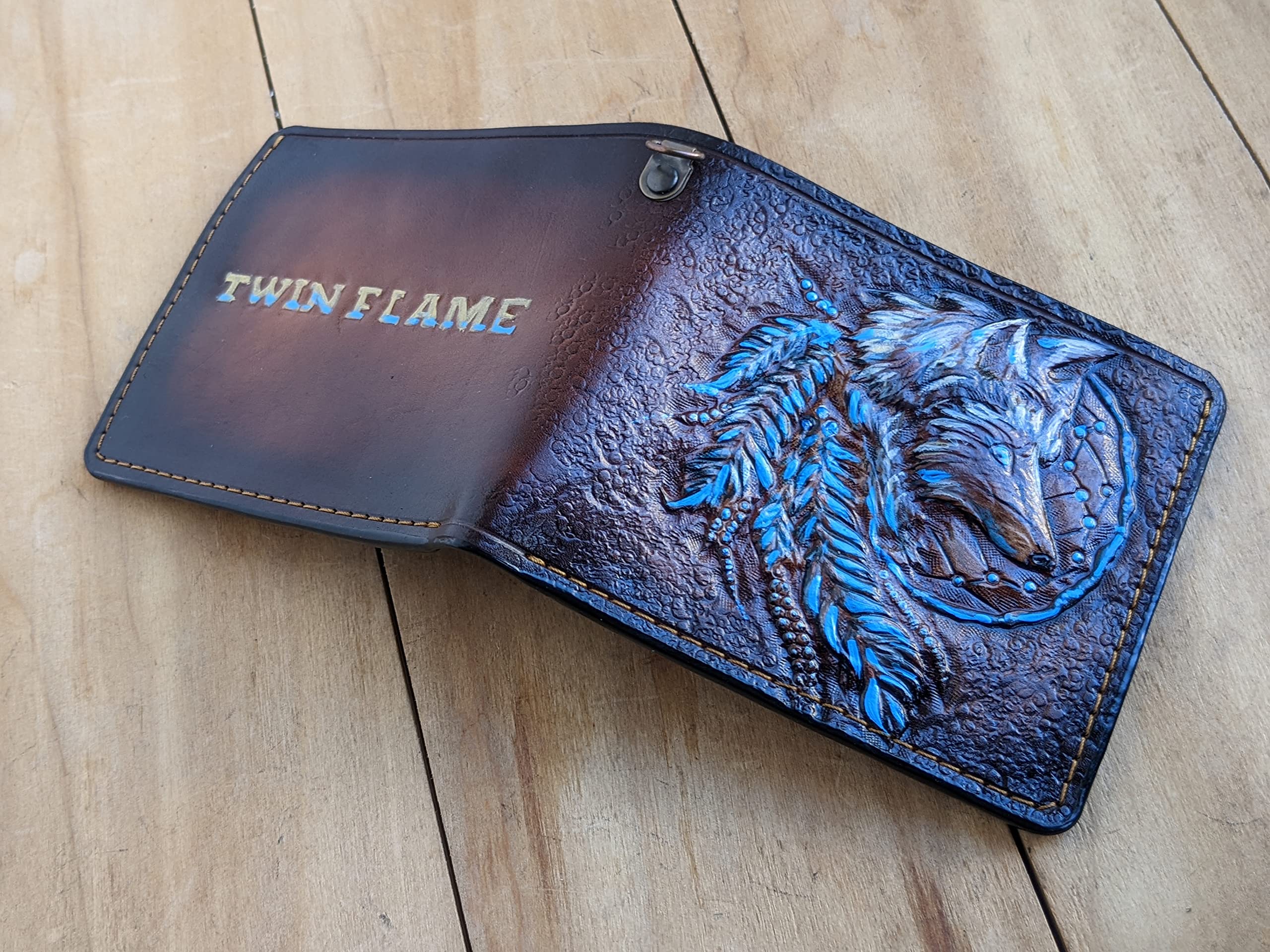 Handmade 3D Genuine Leather Bifold Wallet for Men - Custom Carved & Tooled with Airbrush Art, Personalized Turquoise Fox Dream Catcher Design - Perfect Gift for Father's Day, Birthday & Daily Use
