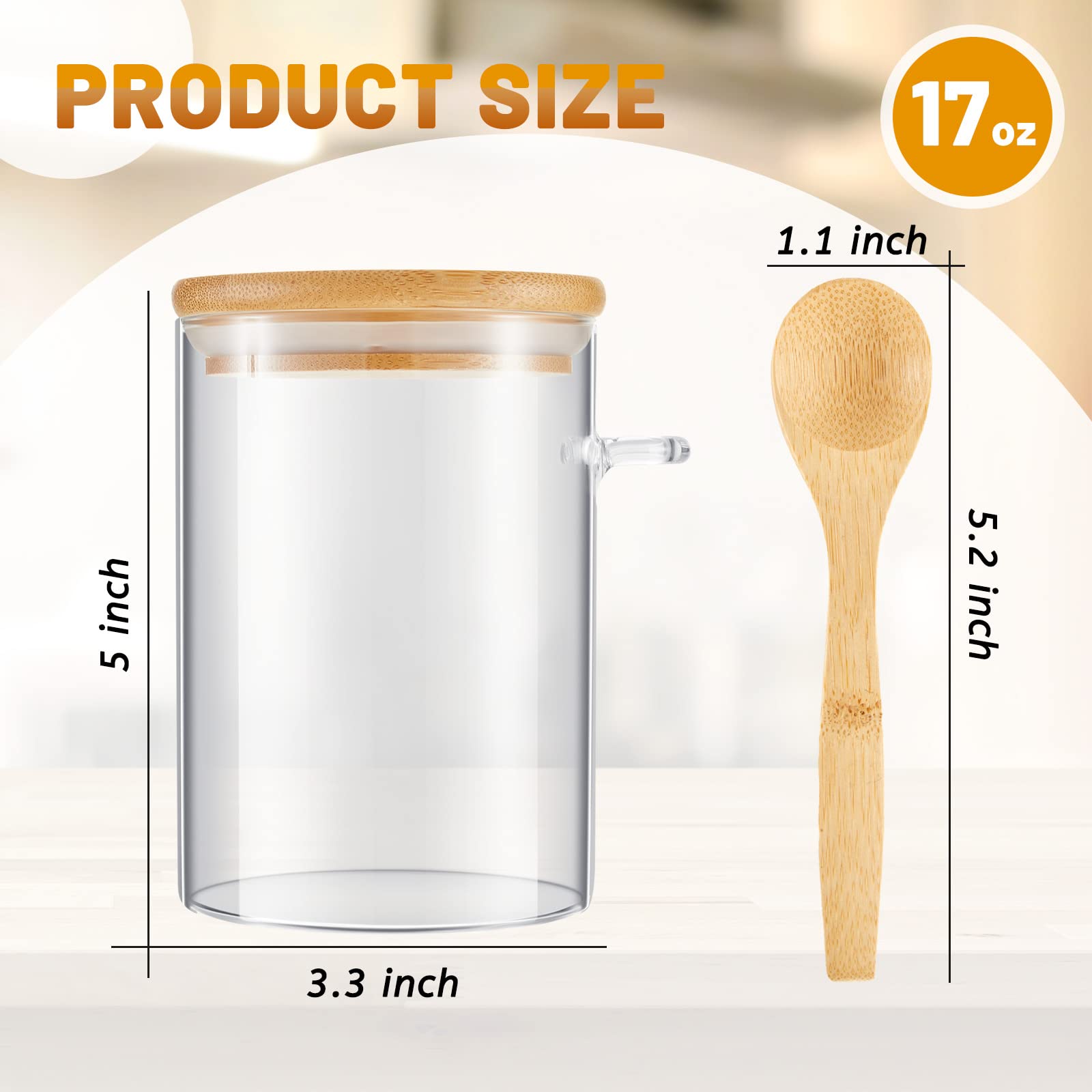 Premium Set of 8 Glass Storage Jars with Bamboo Lids & Spoons - 17oz Airtight Kitchen Canisters for Coffee, Sugar, Spices, Tea, Beans & Dry Goods - Perfect for Pantry Organization & Home Kitchen Storage