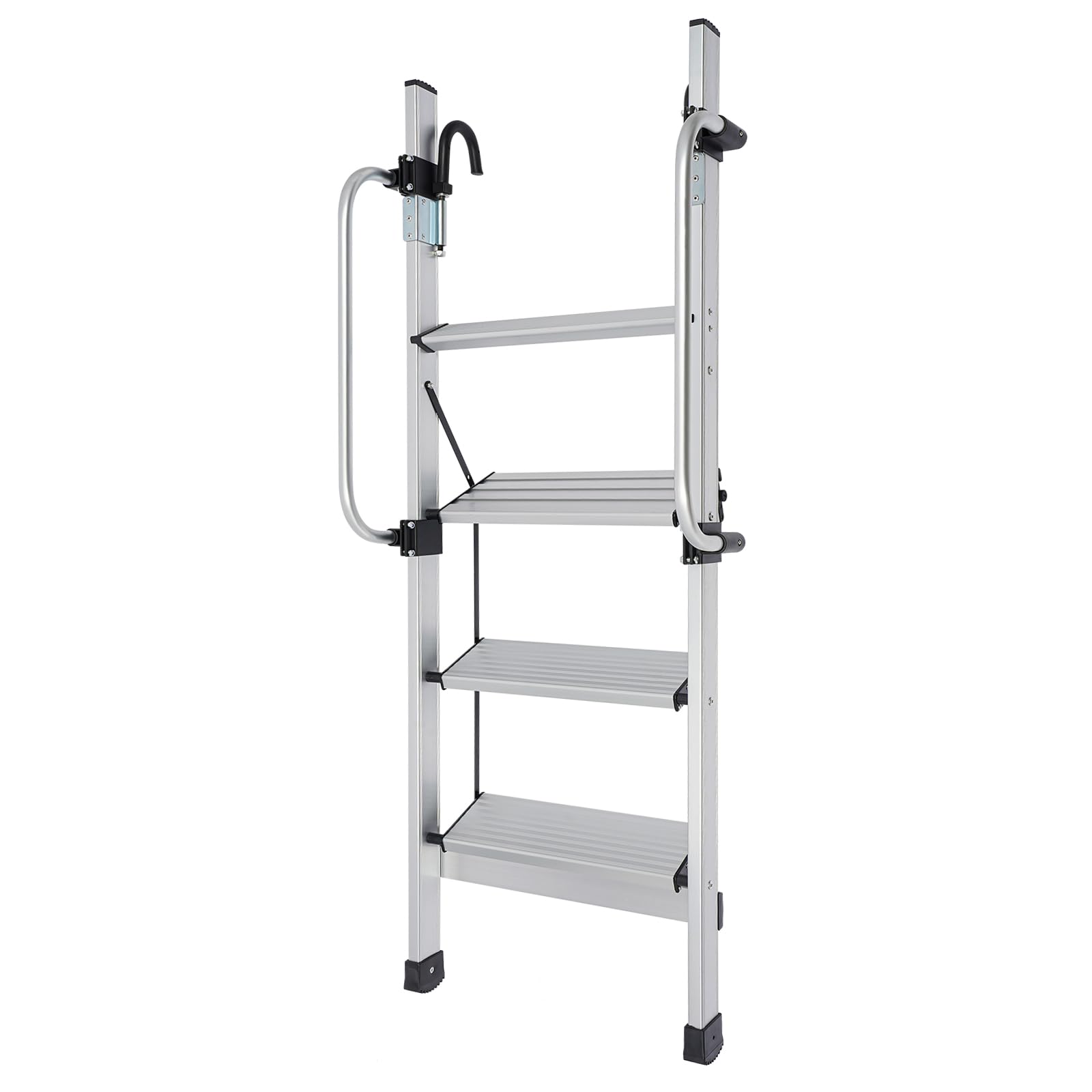 4-Step Aluminum RV Bunk Bed Ladder with Adjustable Handrail & Non-Slip Rubber Feet - Heavy Duty Loft Ladder for Campers, Trailers, Tiny Homes & Kids Bunk Beds (Silver)