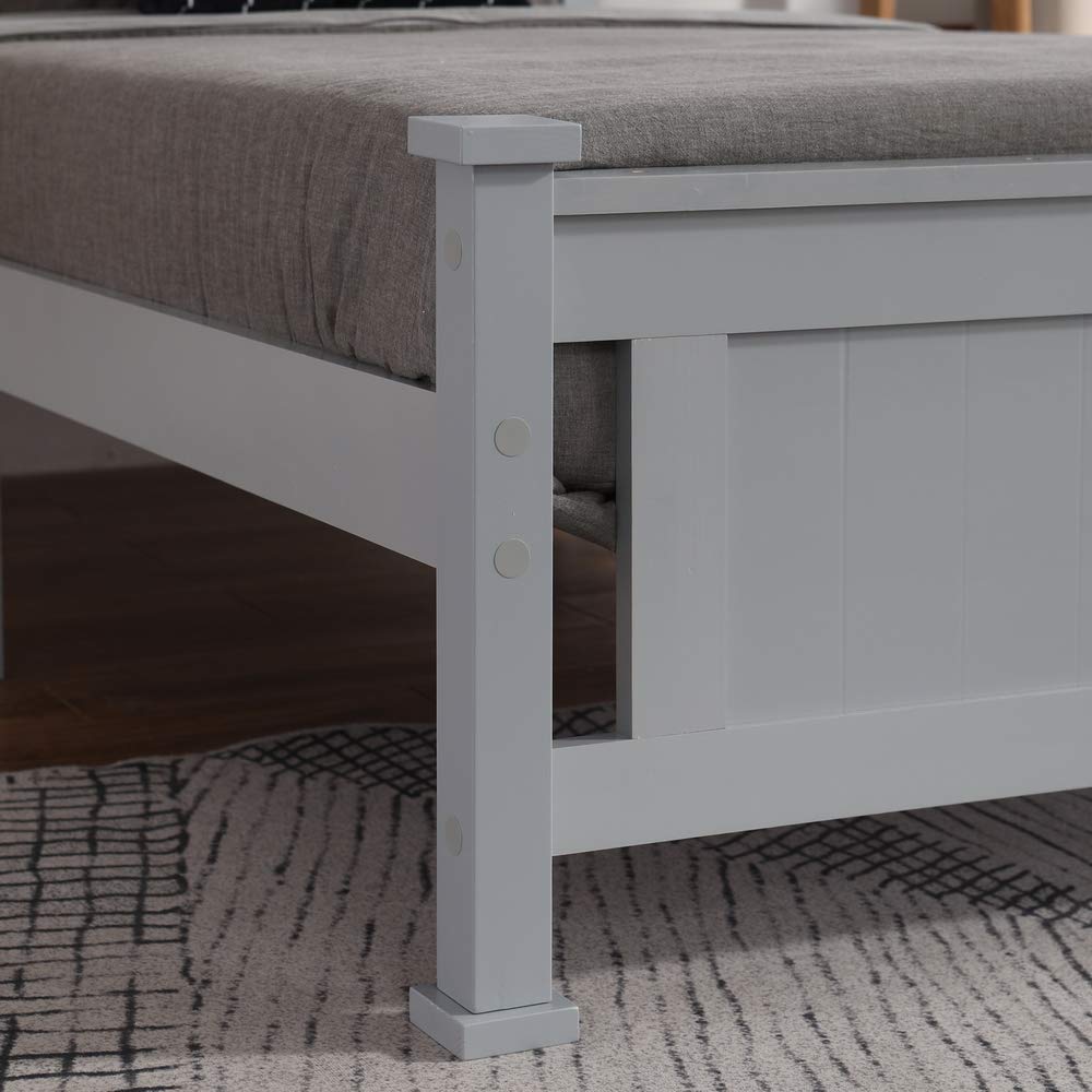 Bonnlo Twin Size Solid Wood Platform Bed Frame for Kids - Sturdy Single Bed with Headboard, No Box Spring Needed | Wood Slat Support Mattress Foundation in Gray | Perfect for Children's Bedrooms, Guest Rooms & Small Spaces