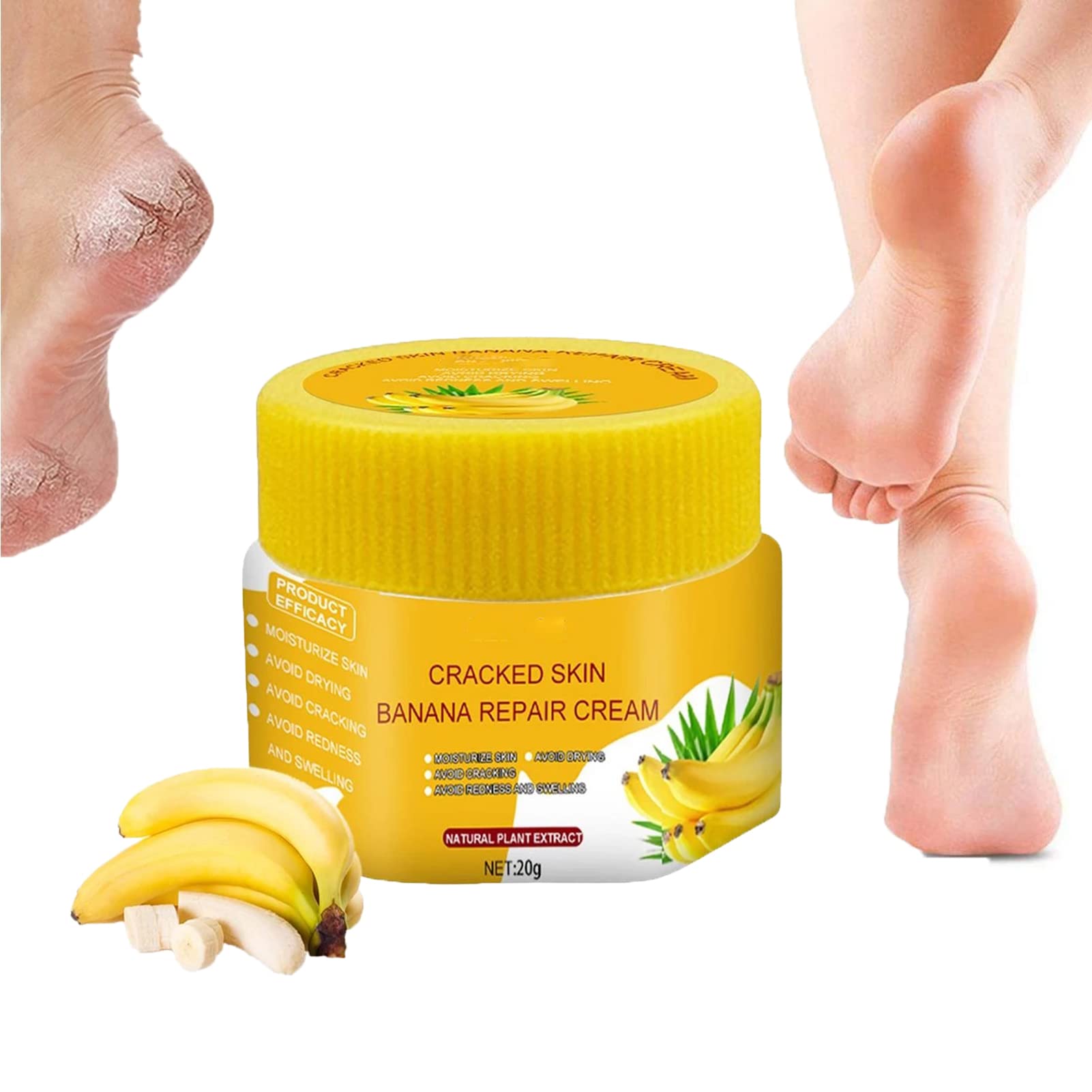 Banana Foot Repair Cream for Dry Cracked Feet - Natural Moisturizing Foot Cream for Cracked Heels & Rough Skin - Best Foot Care for Cracked Skin Treatment - Perfect for Dry Winter Feet & Post-Pedicure Care (1PCS)