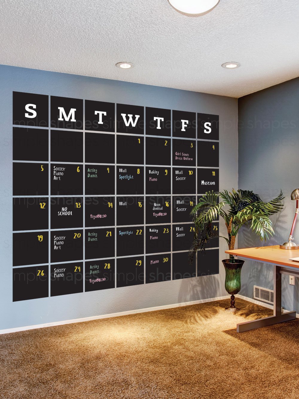 Extra Large Chalkboard Wall Decal Calendar - Reusable Blackboard Calendar for Home, Office & Classroom Organization - Simple Shapes Wall Planner for Daily Scheduling