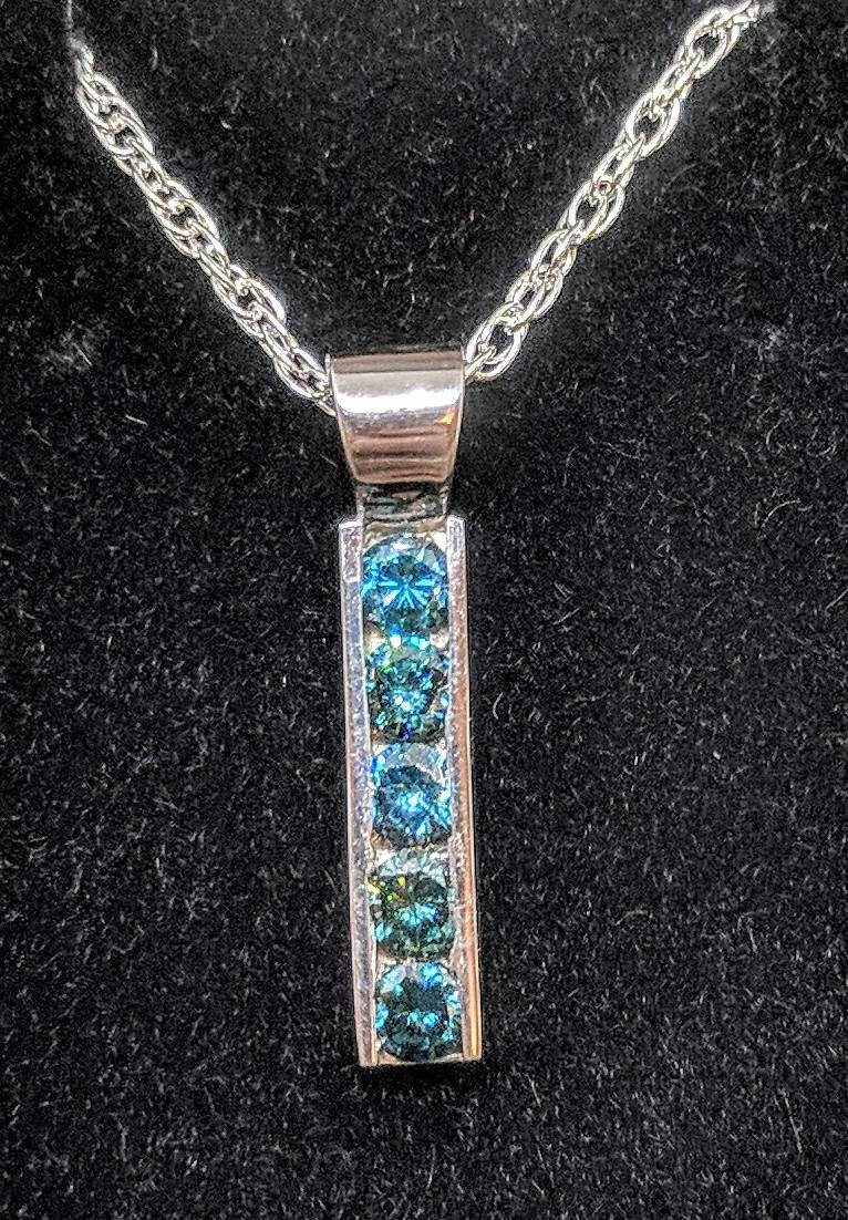 14K Solid Gold Natural Blue Diamond Cluster Pendant Necklace - 0.5tcw White/Yellow/Rose Gold Channel Set Dangle Pendant with Matching Chain - Perfect for Weddings, Anniversaries & Special Occasions