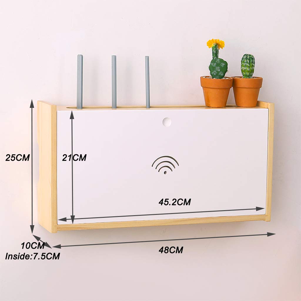 Wall Mount Wooden WiFi Router Shelf - Modern Floating Storage Box for Home & Office - Organize Cords, Multimedia Devices & Power Sockets - Perfect for Living Room, Bedroom or Workspace Organization