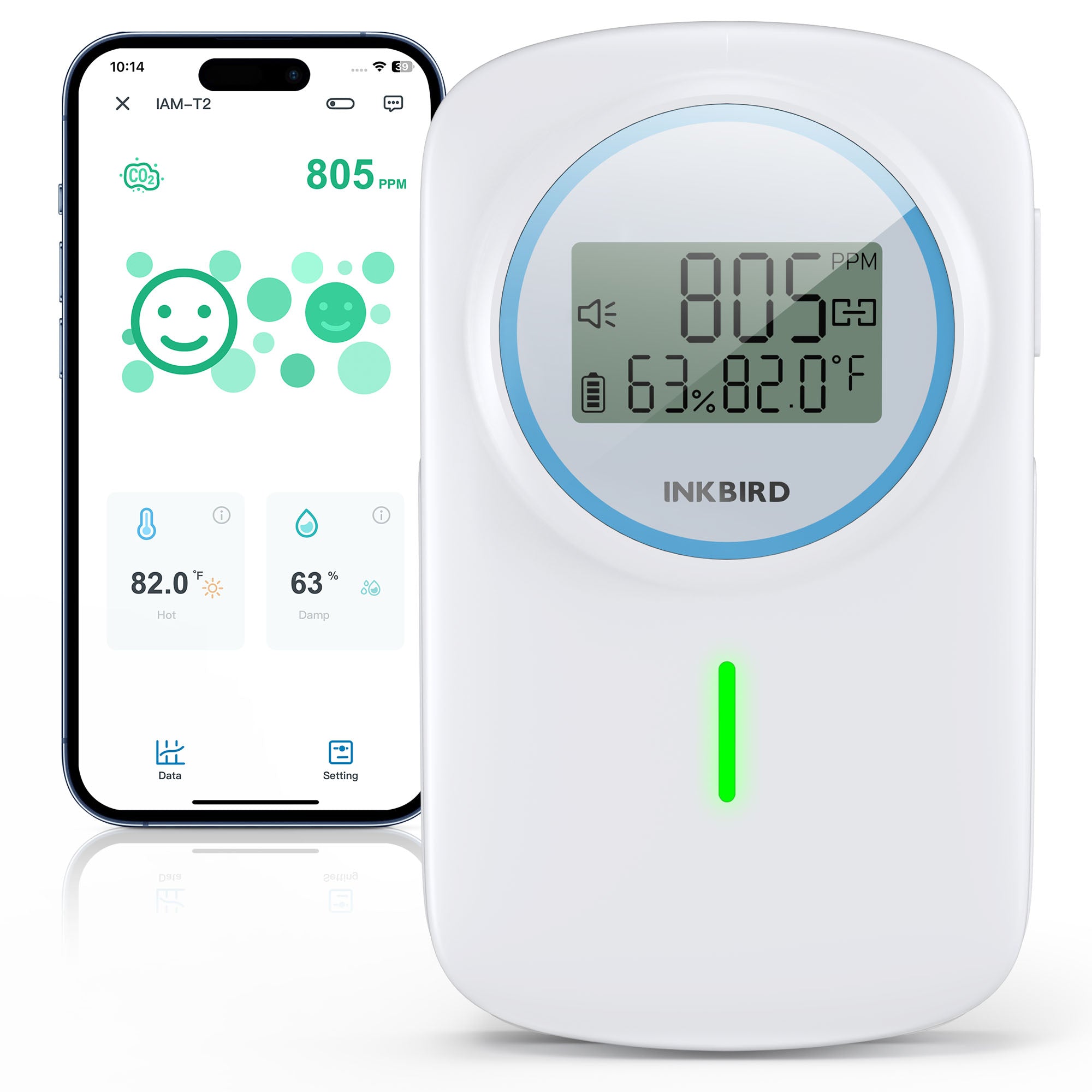 Bluetooth 3-in-1 Indoor Air Quality Monitor IAM T2 - CO2, PM2.5 & Temperature Detector for Home, Office & Nursery | Real-Time Air Pollution Tracking