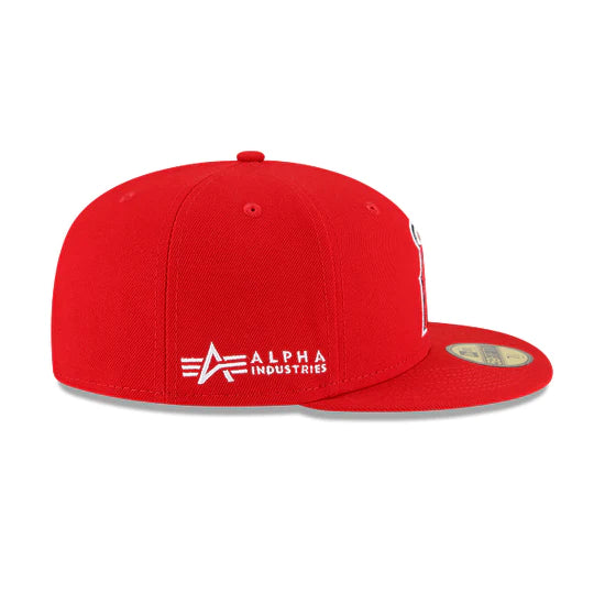 Los Angeles Angels Alpha Industry Red 59FIFTY Fitted Baseball Cap for Men - Official MLB Hat for Sports Fans & Casual Wear