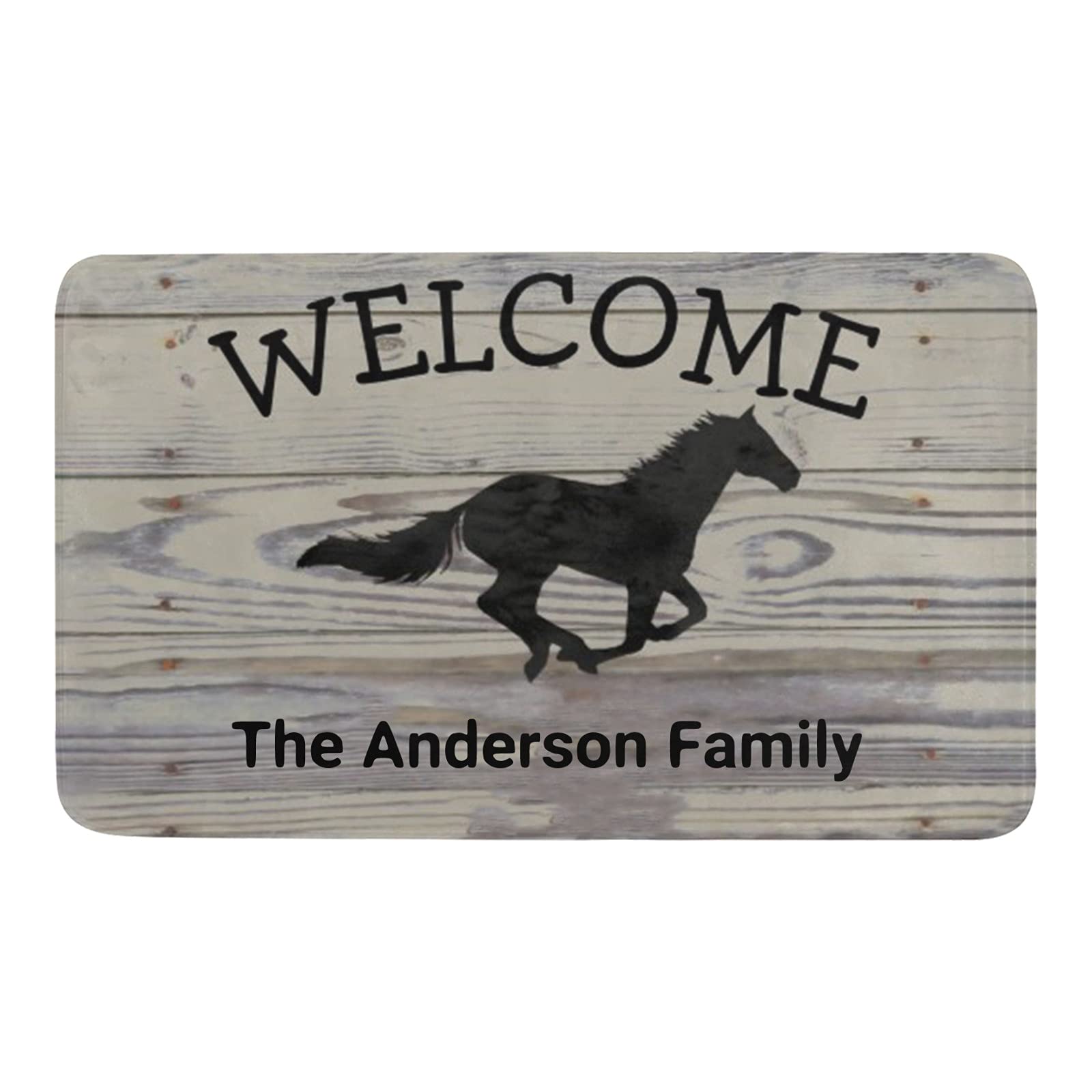 Custom Personalized Rustic Wood Galloping Horse Doormat - Indoor/Outdoor Pet-Friendly Entrance Rug - 23.6 x 15.7 Inch Home Decor Welcome Mat for Front Door, Porch & Patio - Perfect Gift for Housewarming & Holidays