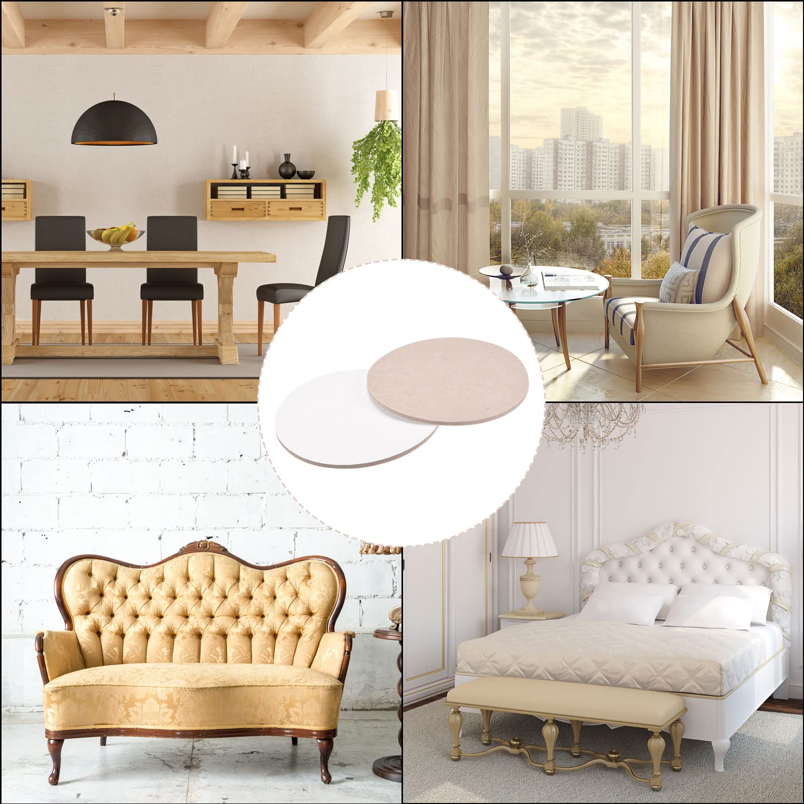 uxcell 150mm Self-Adhesive Felt Furniture Pads - Non-Slip, Anti-Scratch Round Felt Pads for Cabinet, Closet & Floor Protection (Beige, 2-Pack) | Perfect for Hardwood Floors, Chairs & Heavy Furniture