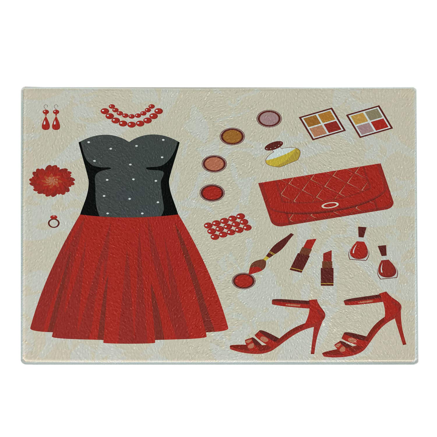 Ambesonne Glass Cutting Board - Feminine Dress Pattern for Party & Cosmetics - Small Multicolor for Kitchen & Serving