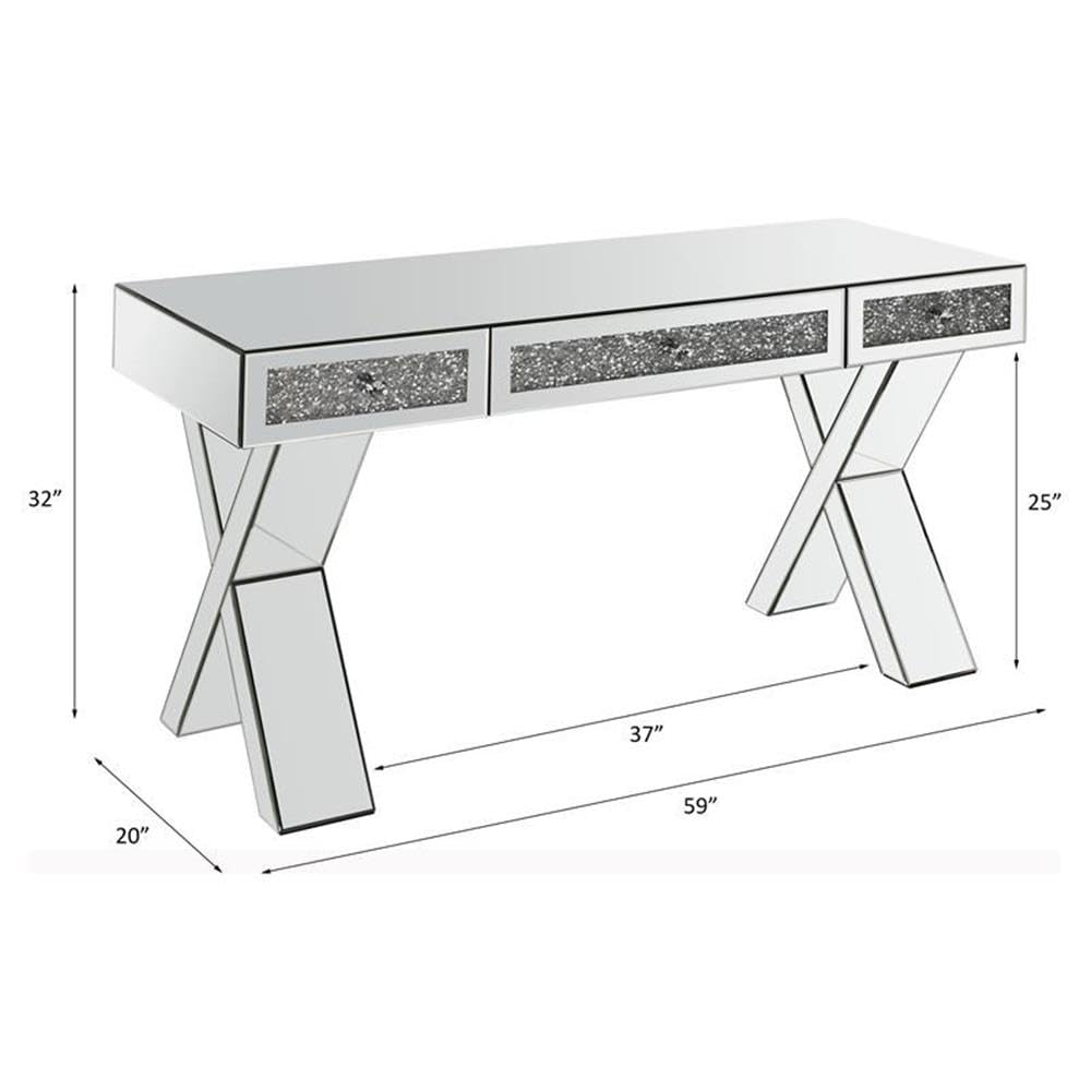 Acme Noralie Wood Frame Rectangular Writing Desk with Mirror & Faux Diamond Accents - Perfect for Home Office, Study Room & Modern Workspace Decor