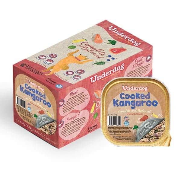 Premium Underdog Cooked Kangaroo Fresh Frozen Dog Food - 1.2kg High-Protein Meal for Active Dogs - Perfect for Training Rewards & Sensitive Stomachs