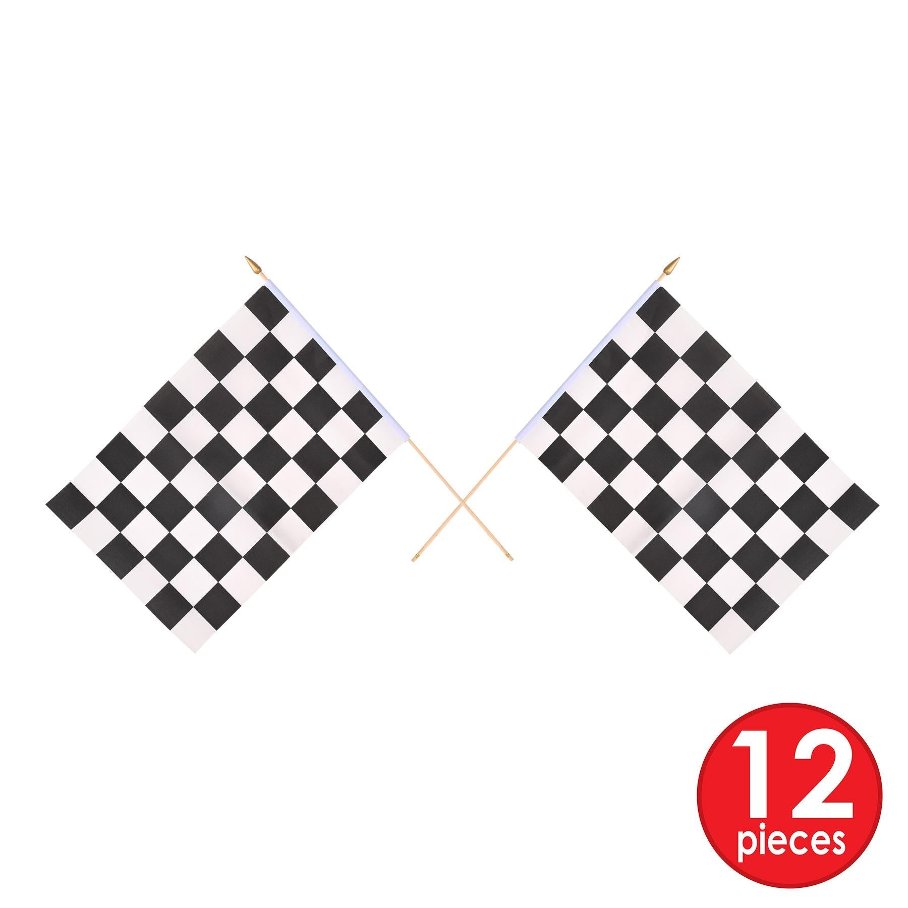 12 Pack Beistle 11x18 Inch Checkered Party Flags - Durable Fabric Decorations for Birthday, Graduation & Patriotic Celebrations - Perfect for Indoor/Outdoor Events & Party Backdrops