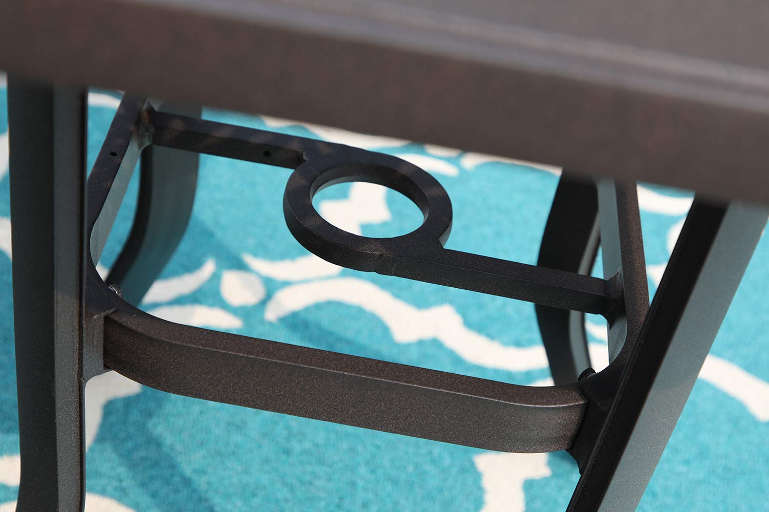 PHI VILLA 27.5 Inch Outdoor Square Bistro Table - Cast Aluminum Patio Side Table with Umbrella Hole for Garden, Backyard, Balcony - Perfect for Coffee, Tea, and Outdoor Dining