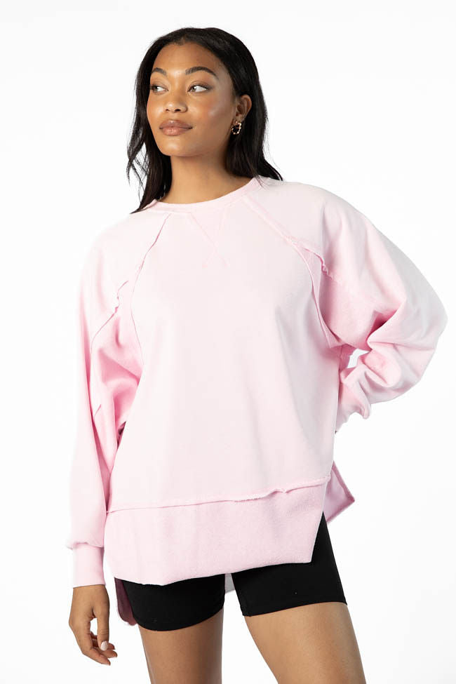 Give It Your All Light Pink Oversized Crew Neck Sweatshirt | Women's Casual Loungewear | Cozy Pullover for Fall & Winter | Perfect for Relaxing at Home or Running Errands | FINAL SALE