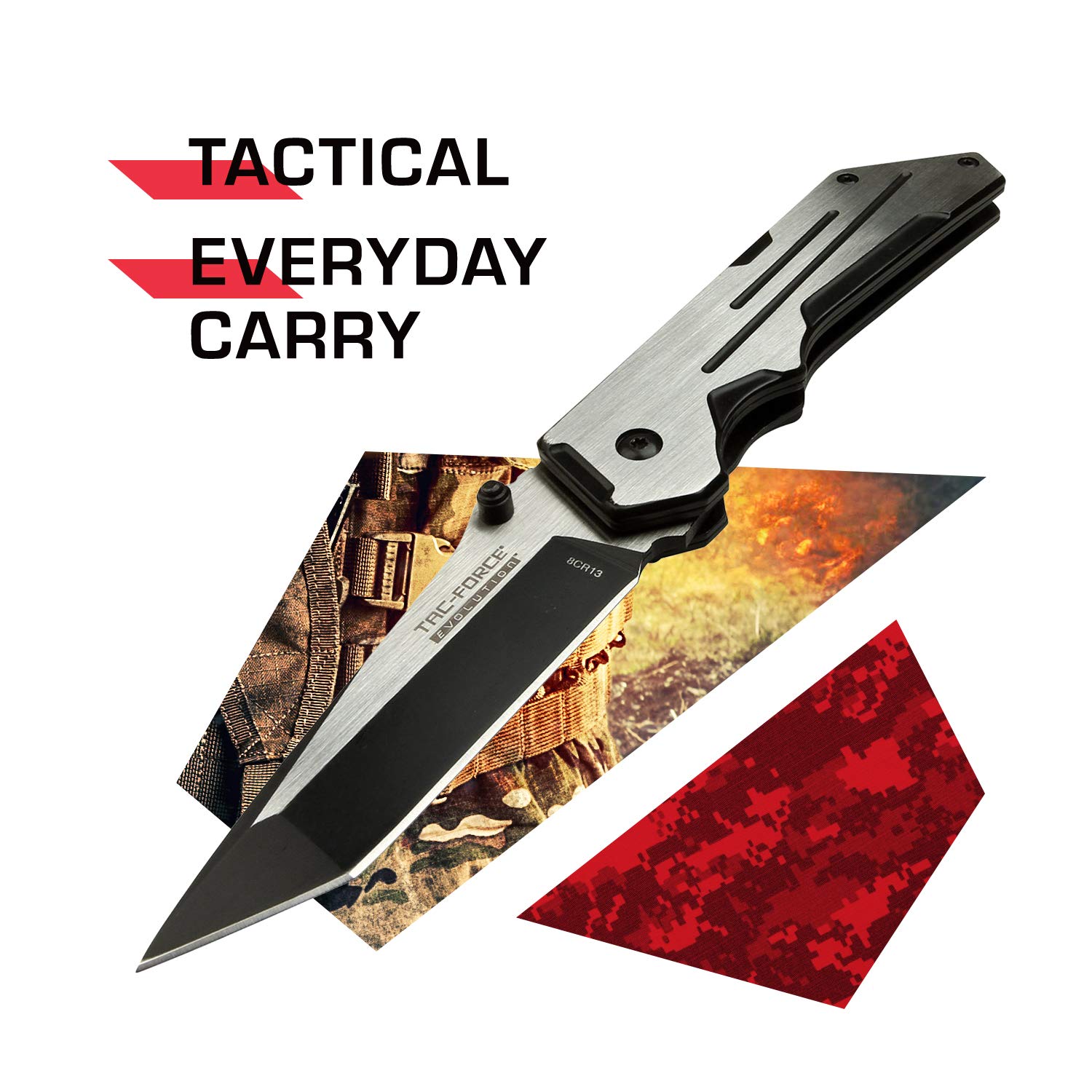 Tac Force Evolution Spring Assisted Knife - TFE-A017-S | Tactical Folding Pocket Knife with Quick Open | Perfect for Camping, Hiking & Everyday Carry (EDC)