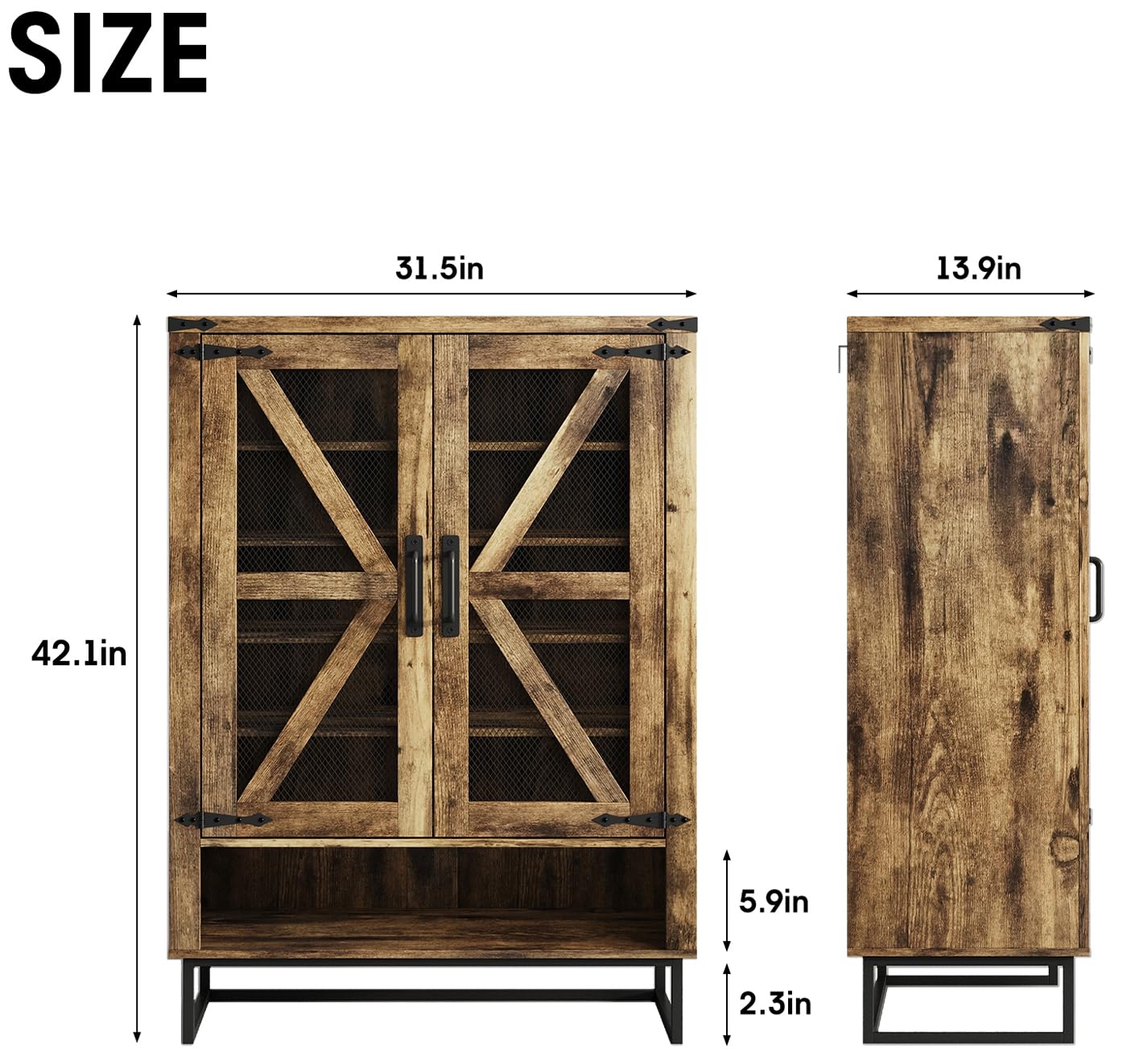 Maupvit 6-Tier Farmhouse Shoe Cabinet with Doors - Adjustable Shelves & Sturdy Metal Legs, Rustic Entryway Storage Organizer for Hallway, Closet & Living Room | Perfect for Small Spaces & Home Organization