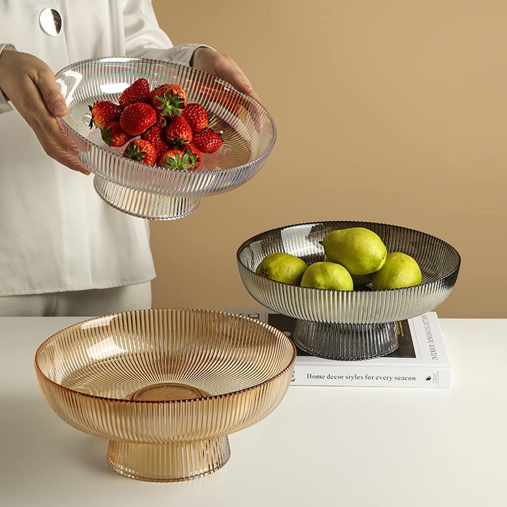 Clear Glass Footed Round Pedestal Bowl - 9.6 Inch Decorative Serving Dish for Fruits, Desserts, Nuts | Elegant Kitchen Counter & Table Centerpiece | Perfect for Parties, Weddings & Home Decor