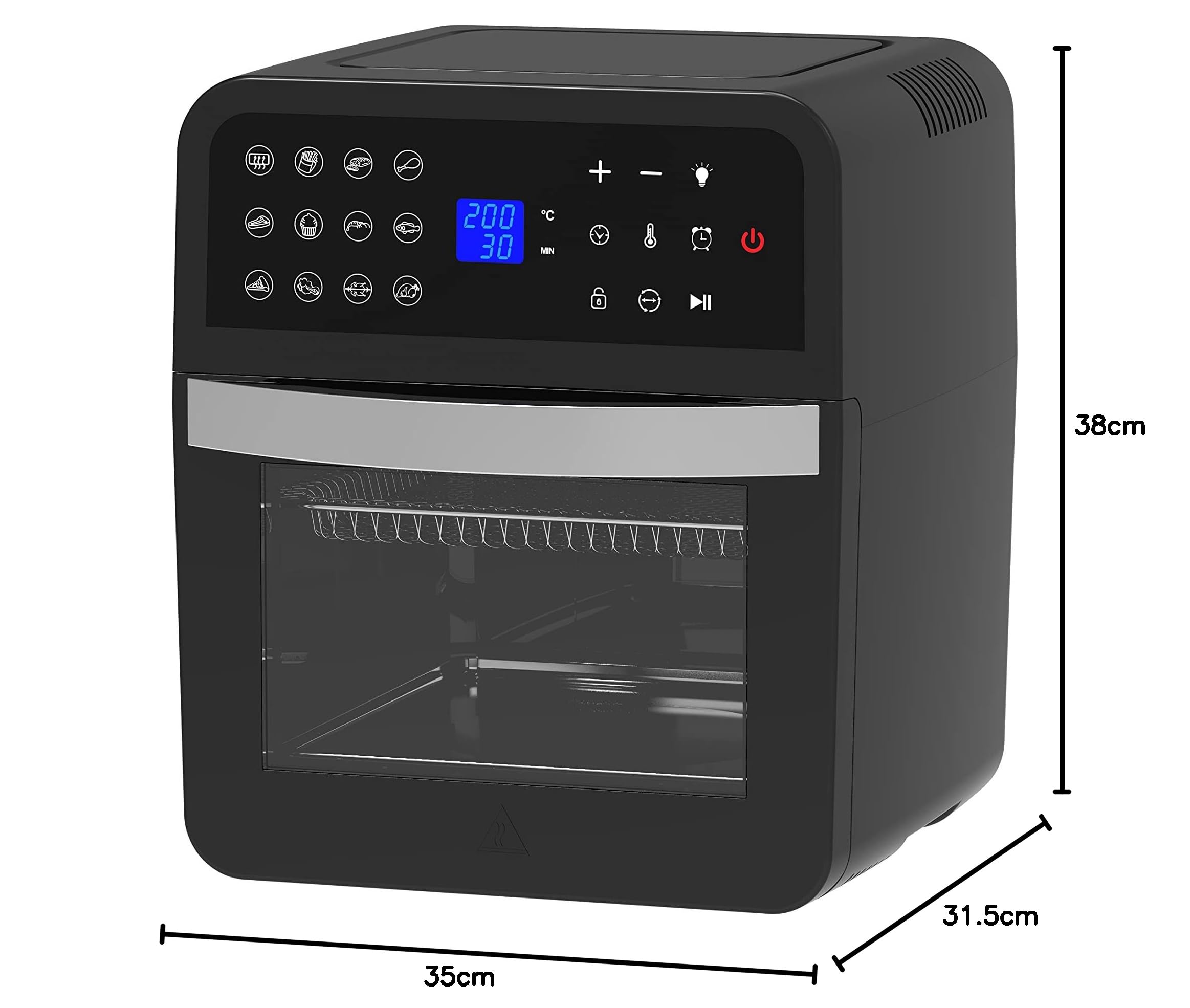 Melchioni Family 12L Air Fryer & Oven Combo with Rotisserie - Digital Touch LCD Display, Double Glass Door, 60-Min Timer & Delay Start - Perfect for Baking, Roasting & Healthy Cooking at Home