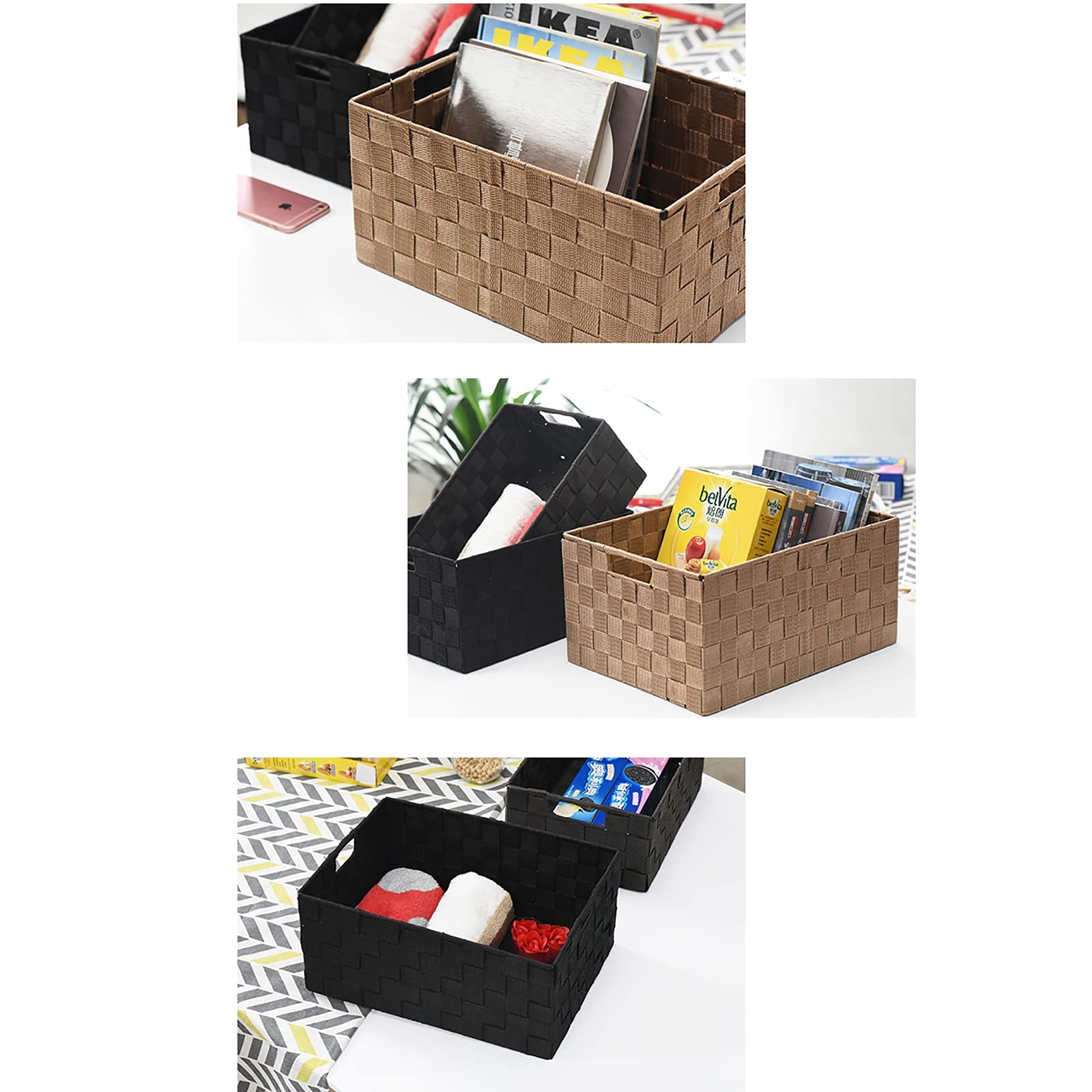 Fabric Storage Basket - Nylon Woven Organizer Box for Books, Clothes & Home Organization (30.5×20.5×12.5cm) | Perfect for Dorm, Closet, Office & Kids Room Storage Solutions