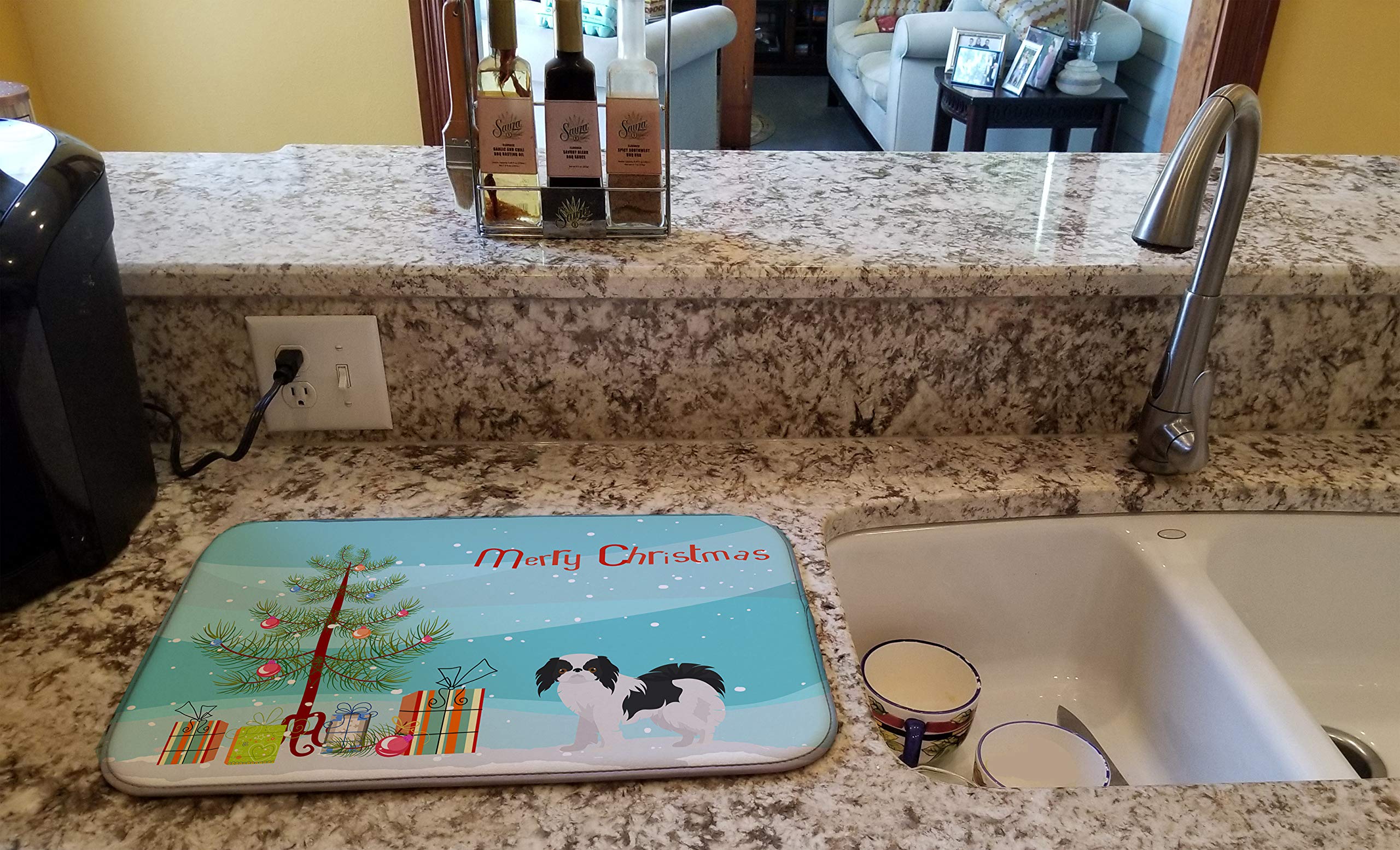 Japanese Chin Christmas Dish Drying Mat - Absorbent Kitchen Counter Pad for Holiday Decor