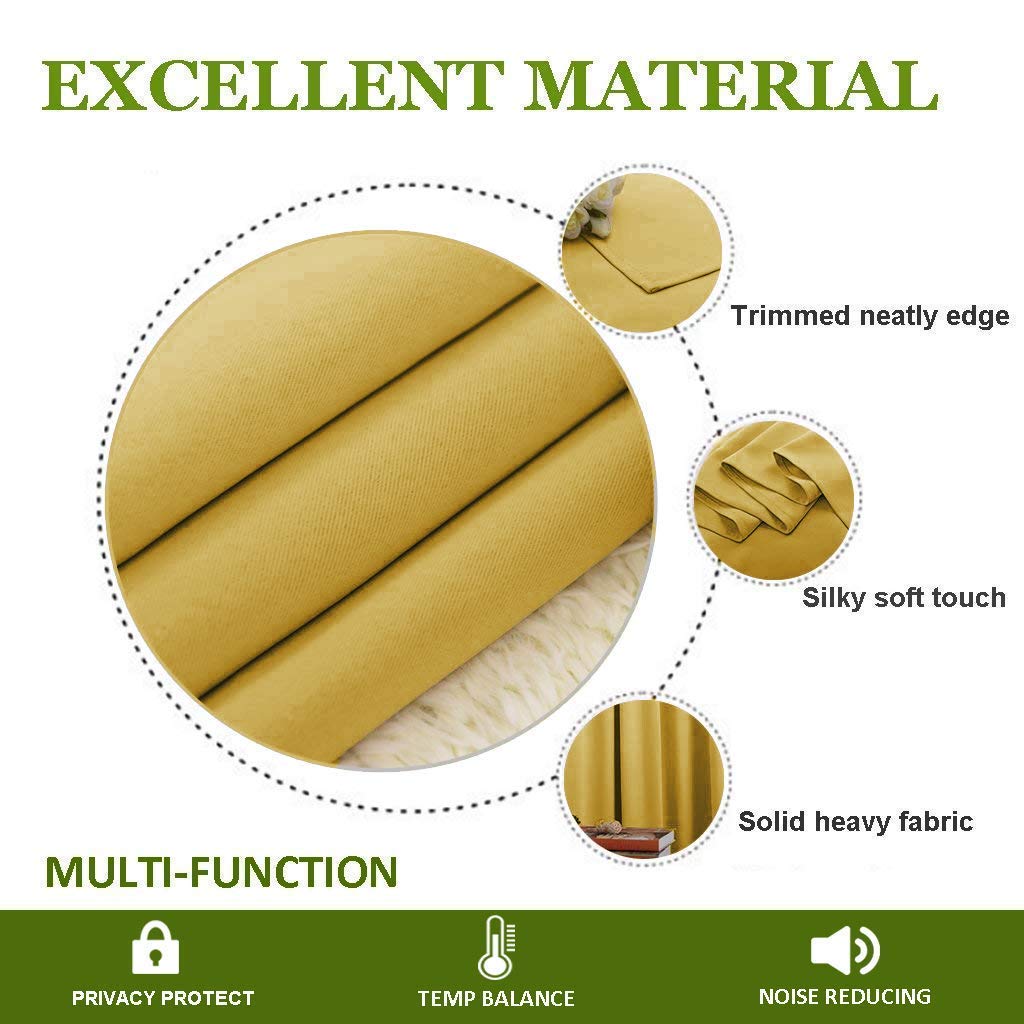 Blackout Thermal Insulated Curtains for Bedroom & Living Room - 52x45 Inch Grommet Window Drapes (Set of 2 Panels, Gold) - Perfect for Light Blocking, Energy Saving & Home Decor