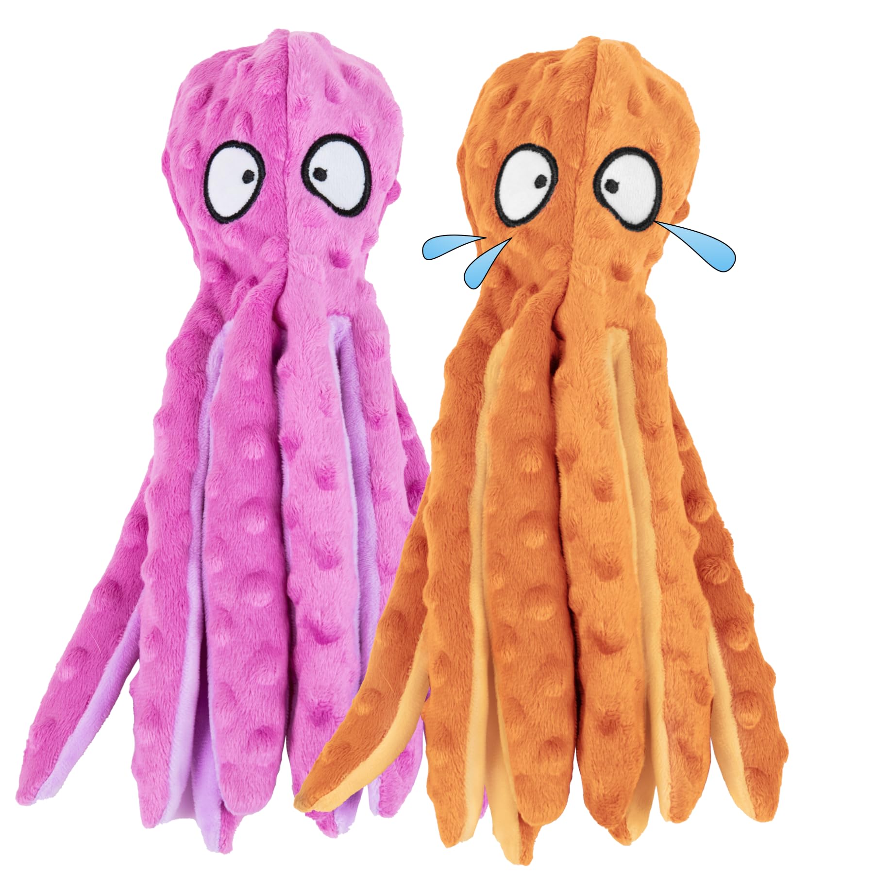 2 Pack Squeaky Dog Toys - Octopus Plush Chew Toys for Small, Medium & Large Dogs | No Stuffing Crinkle Pet Toys for Teething, Interactive Play & Training | Durable Puppy Chew Toys for Indoor & Outdoor Use