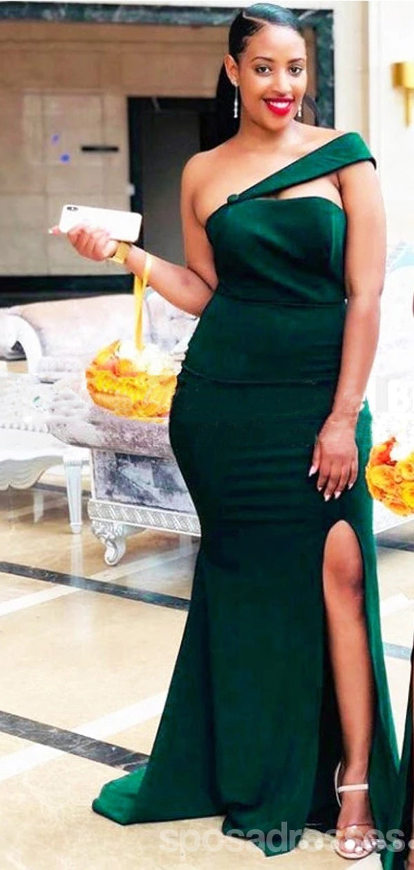Elegant Green Mermaid One Shoulder Side Slit Long Bridesmaid Dress - WG1208 | Perfect for Weddings, Proms & Formal Events
