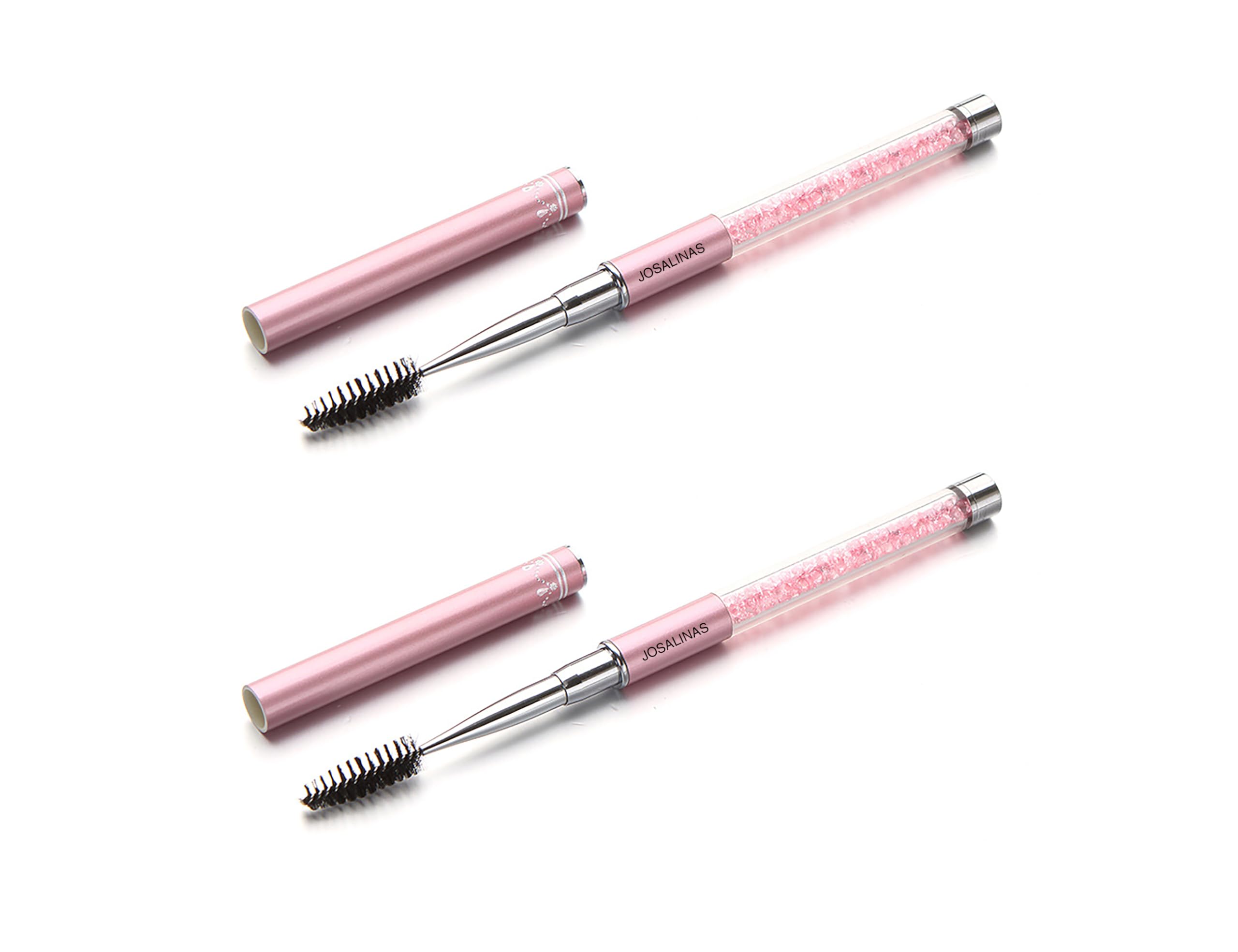 2PCS Pink Mascara Brushes & Eyebrow Eyelash Applicators - Portable Cosmetic Wands with Caps for Eyelash Extensions, Eyebrow Grooming - Perfect for Makeup Artists, Home Use & Travel Beauty Kits