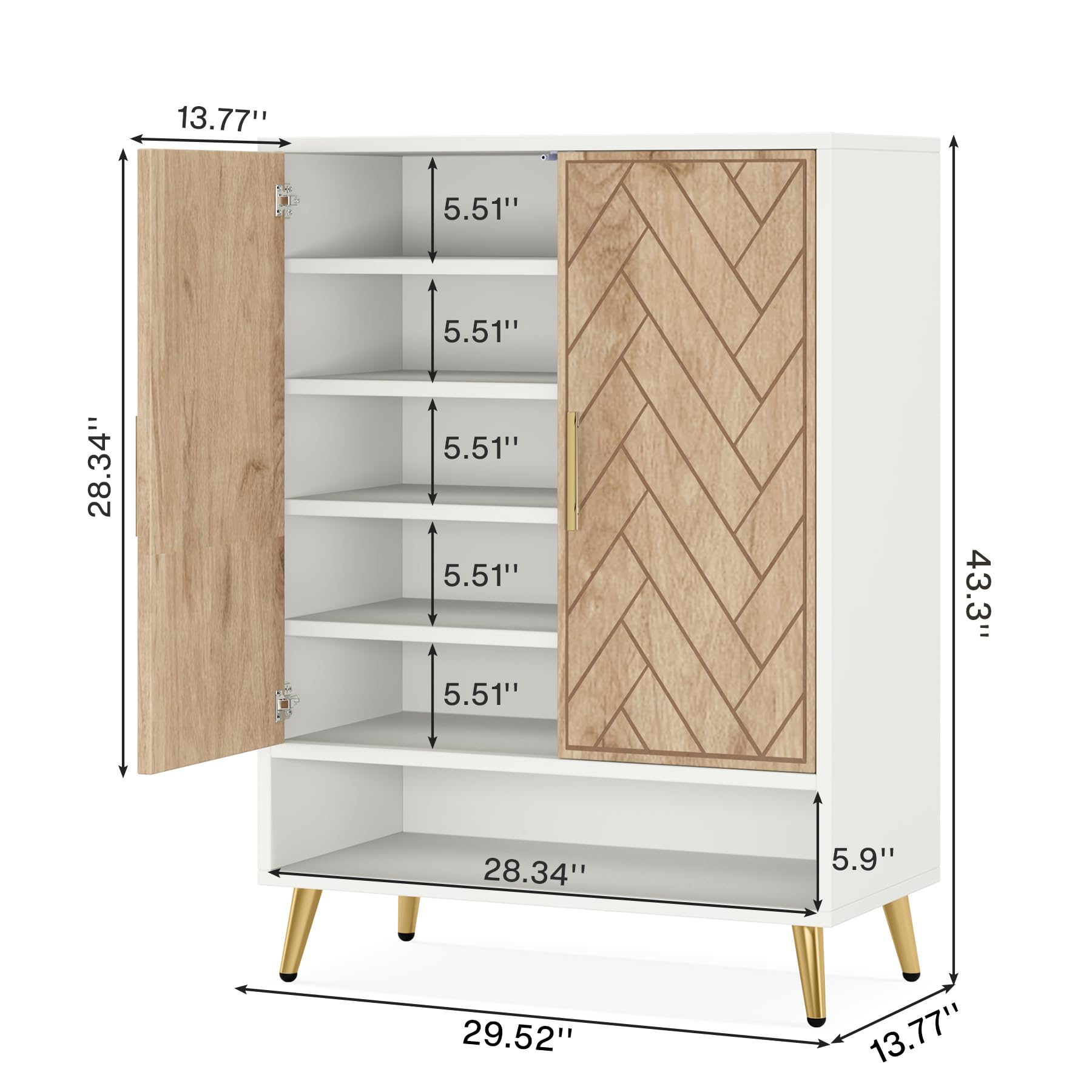 Tribesigns 6-Tier Shoe Storage Cabinet with Doors - Holds 24 Pairs, Adjustable Shelves Wooden Entryway Organizer for Shoes - White & Brown | Perfect for Living Room, Bedroom & Entryway Organization