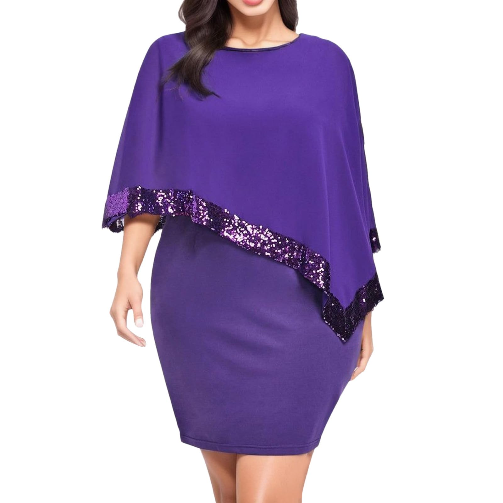 Elegant Spring Casual Dresses for Wedding Guest - Asymmetric Cocktail Party Dress with Sparkle Details, Cold Shoulder & Crew Neck Options, Plus Size Chiffon Gown - Perfect for Summer Weddings, Garden Parties & Special Occasions