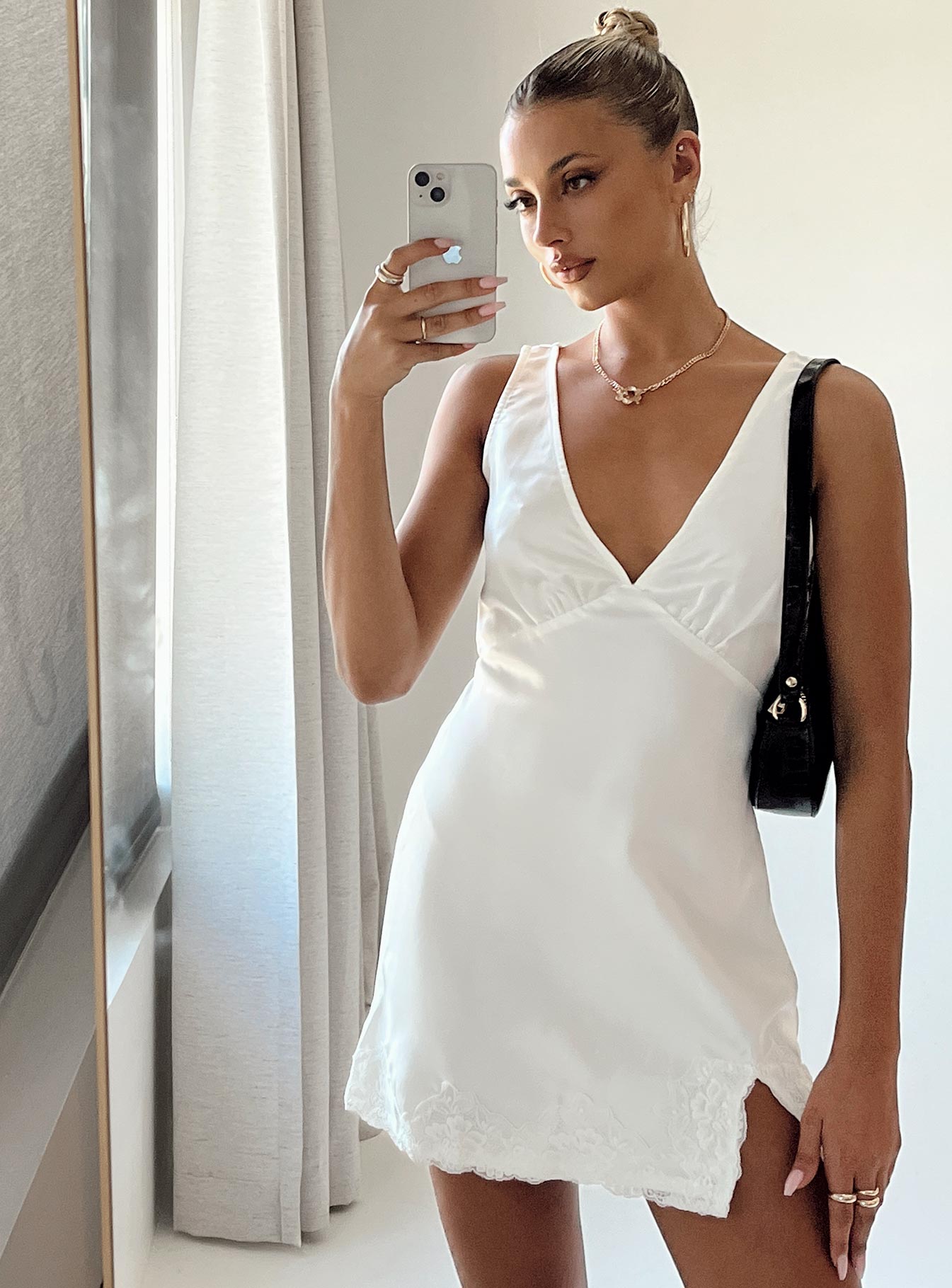 Athenia Mini Dress White - Elegant Women's Summer Casual Dress for Party, Date & Vacation | Flowy Short Sleeve A-Line Dress