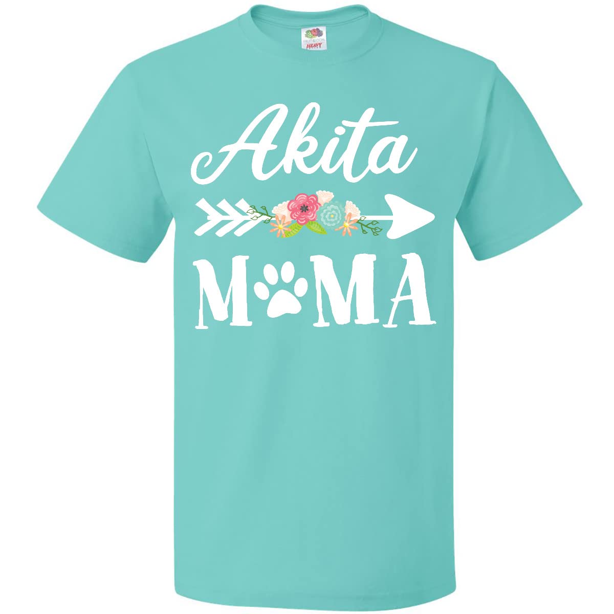 Inktastic Akita Mama with Flowers and Arrow Graphic Adult T-Shirt - Comfortable Casual Wear for Dog Lovers, Mothers Day Gift, Pet Owner Apparel