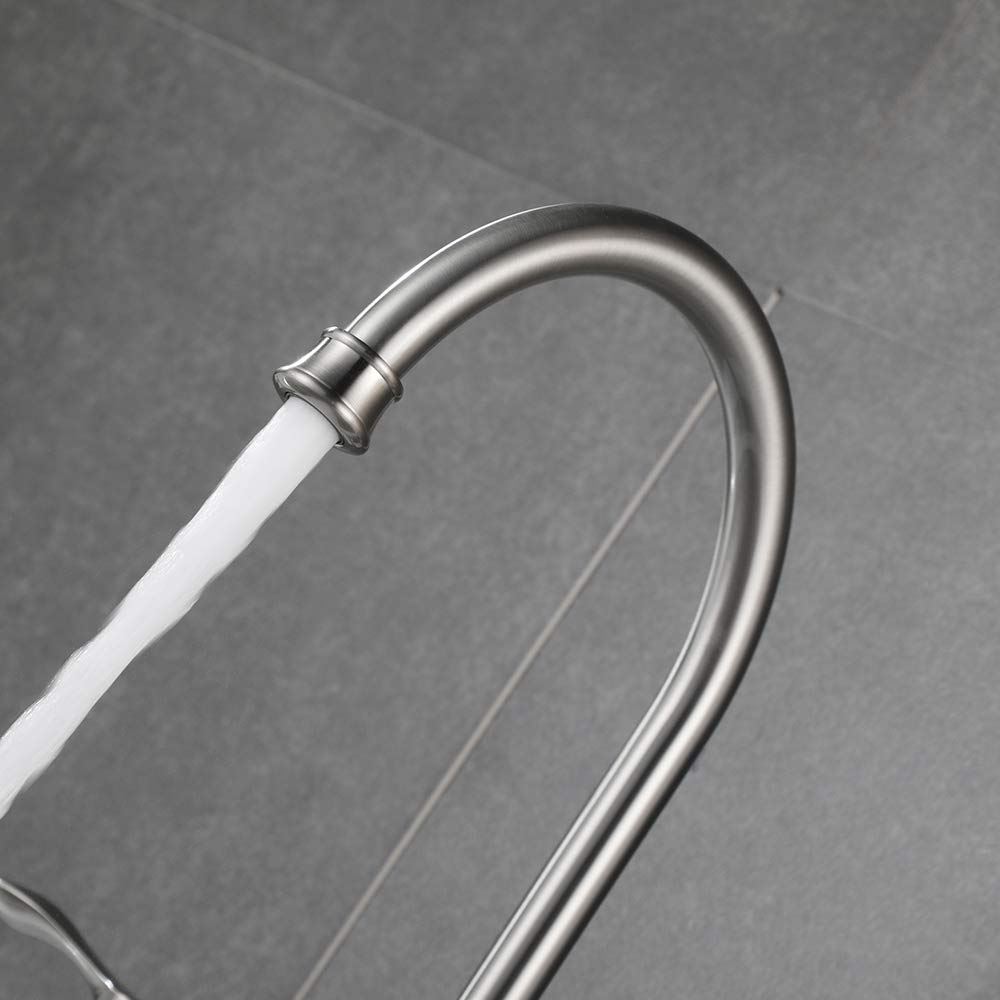 PARLOS 8 Inch Brushed Nickel High Arch Two Handle Kitchen Sink Faucet with Pull Down Side Sprayer & Supply Lines - Perfect for Modern Farmhouse, RV, and Restaurant Kitchen Renovations (Model: Demeter 14138)