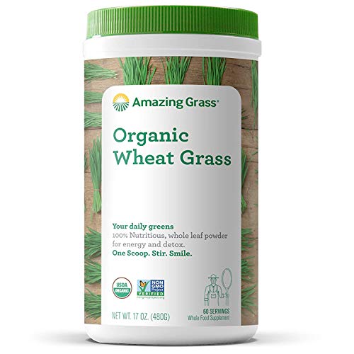 Amazing Grass Wheat Grass Powder - 100% Organic Whole-Leaf Wheat Grass Powder for Energy Boost, Detox & Immune Support | Rich in Chlorophyll & Super Greens | 60 Servings | Perfect for Smoothies, Juices & Daily Wellness Routine