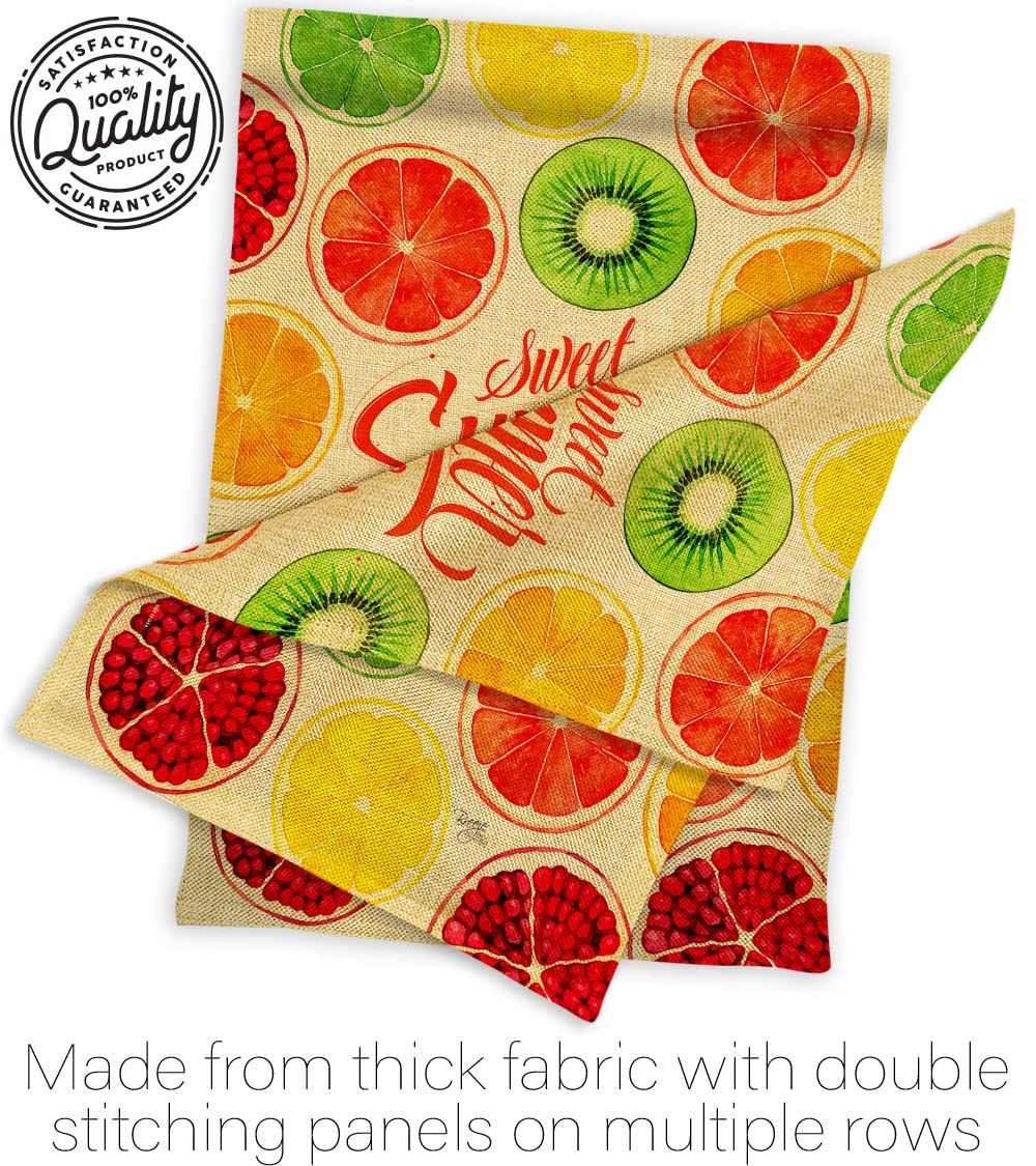 Breeze Decor Too Sweet Summer Burlap Garden House Flag Set - Double-Sided Pineapple, Strawberry, Apple & Watermelon Fruit Design | Tropical Aloha Yard Decoration Banner | Made in USA | Perfect for Patio, Front Porch & Outdoor Summer Parties