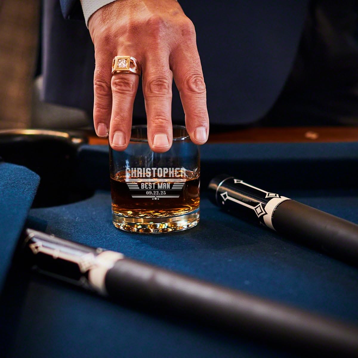 Personalized Groomsmen Whiskey Glasses Set of 5 - Engraved Oakmont Rocks Glasses for Wedding Party Gifts, Bachelor Party, Anniversary & Special Occasions