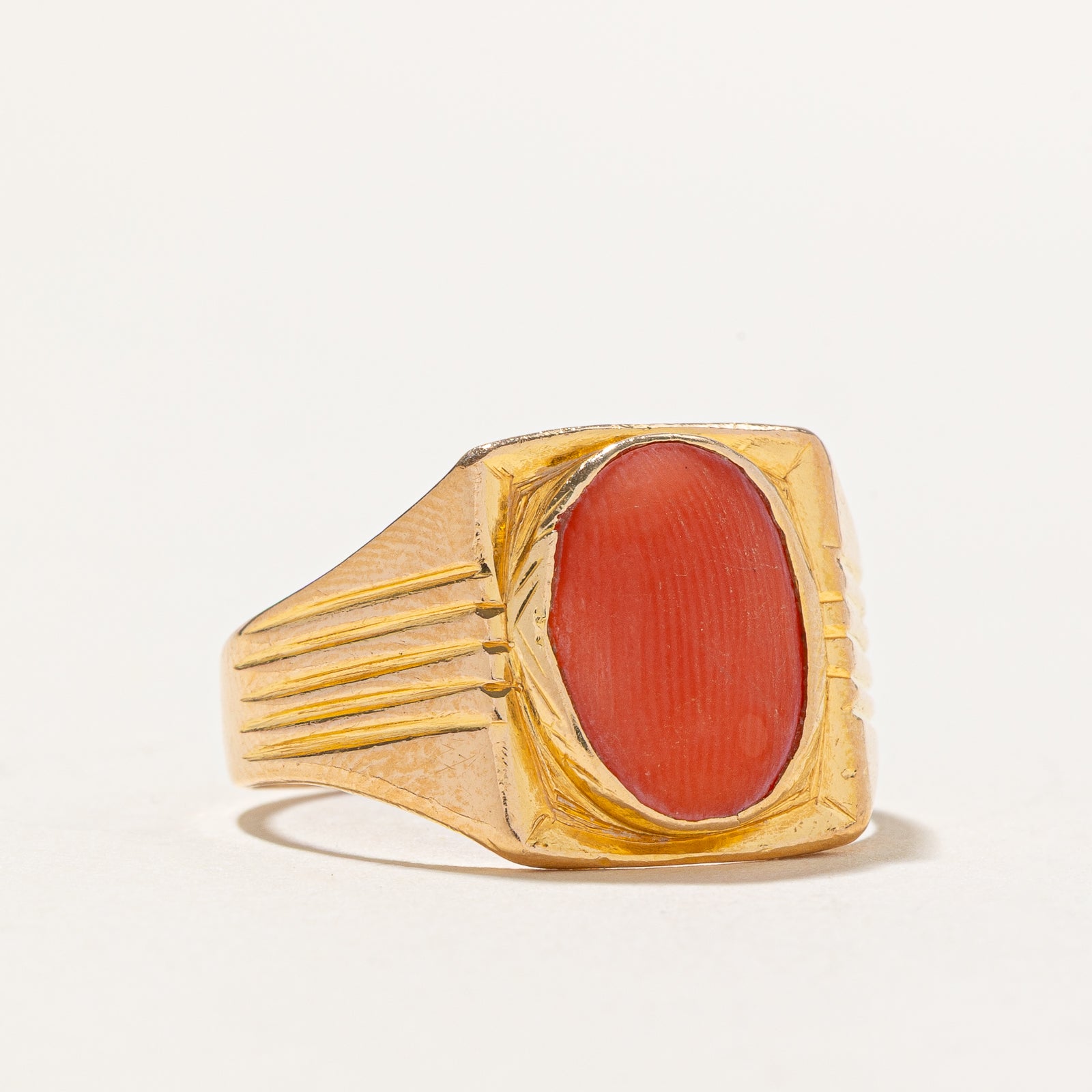 Vintage Coral Signet Ring for Women - 2.15ct Genuine Coral Stone - Size 11 - Elegant Statement Jewelry for Parties, Weddings & Everyday Wear