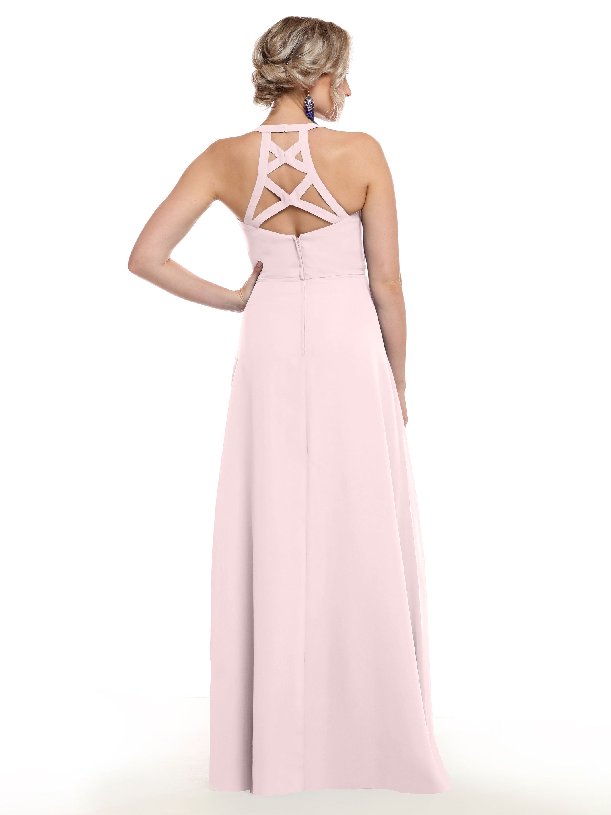 Elegant 80150 Chiffon A-Line Bridesmaid Dress with Plunging V-Neck & Intricate Back Detail - Perfect for Weddings, Formal Events & Special Occasions