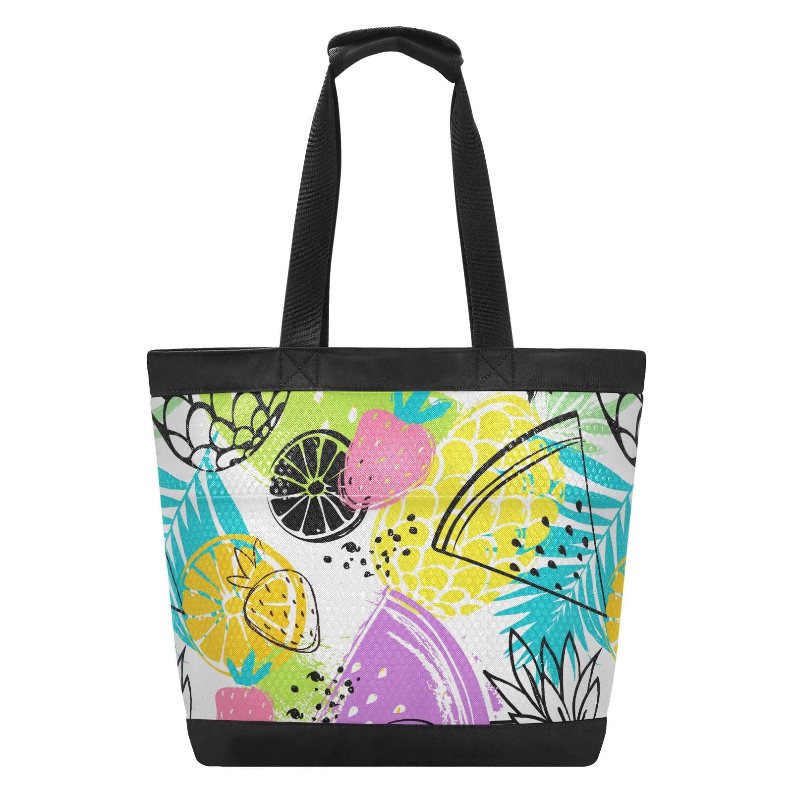 J JOYSAY Large Water-Resistant Mesh Beach Tote Bag with Pineapple Illustration - Perfect for Women's Beach Trips, Work, Training & Hiking | Durable & Stylish Carryall for Summer Travel, Gym & Outdoor Activities