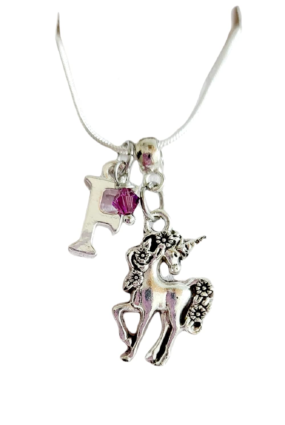 Personalized Initial Unicorn Charm Necklace with Genuine Crystal - Handmade Jewelry Gift for Women, Girls, Teens | Birthday, Christmas, Valentine's Day Present