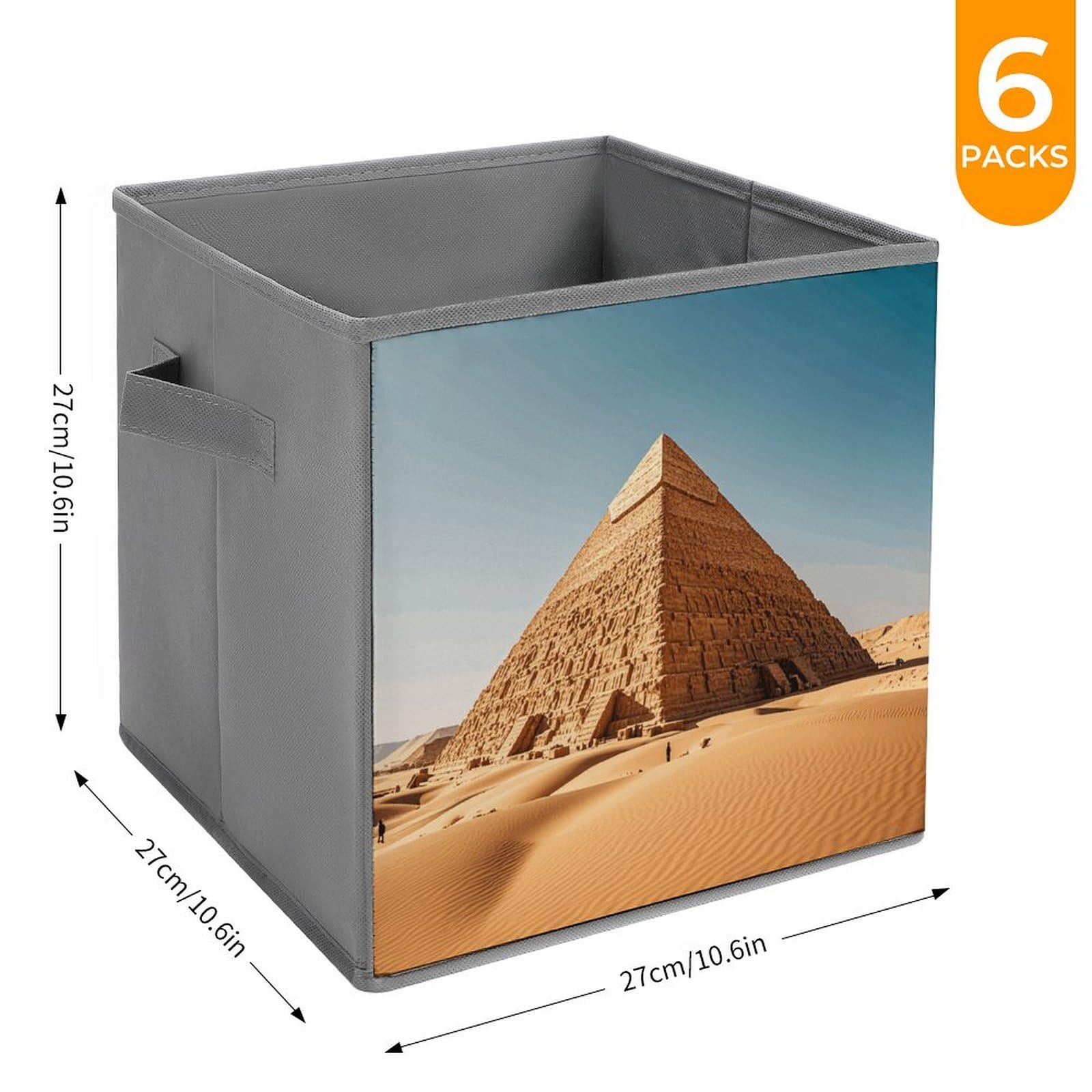 6PCS Collapsible Storage Bins - Egyptian Pyramid Design Foldable Organizer Baskets with Handles for Home, Kitchen, Bathroom & Office Organization - Space Saving Storage Containers for Shelves, Closet & Pantry