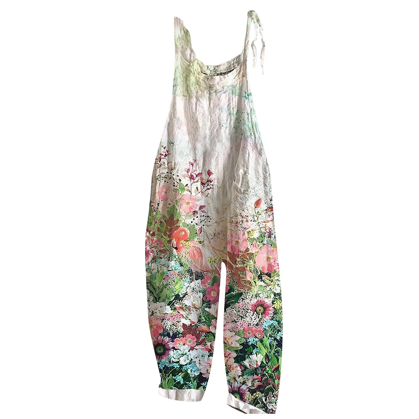 Plus Size Women's Strappy Jumpsuit - Floral Print Baggy Sling Pants & Breathable Romper for Casual Wear | Perfect for Summer Outings, Beach Vacations, and Everyday Comfort