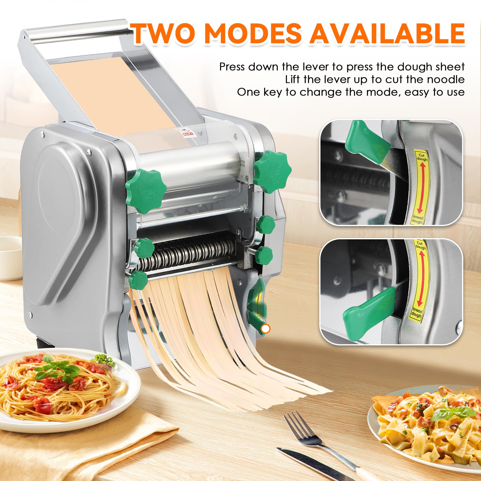 Electric Pasta Maker Machine - Commercial Dough Roller with 2/6mm & 2.5mm Blades, Adjustable Thickness for Fettuccine, Spaghetti & Noodles | 110V | Perfect for Restaurants, Home Kitchens & Italian Cuisine Lovers