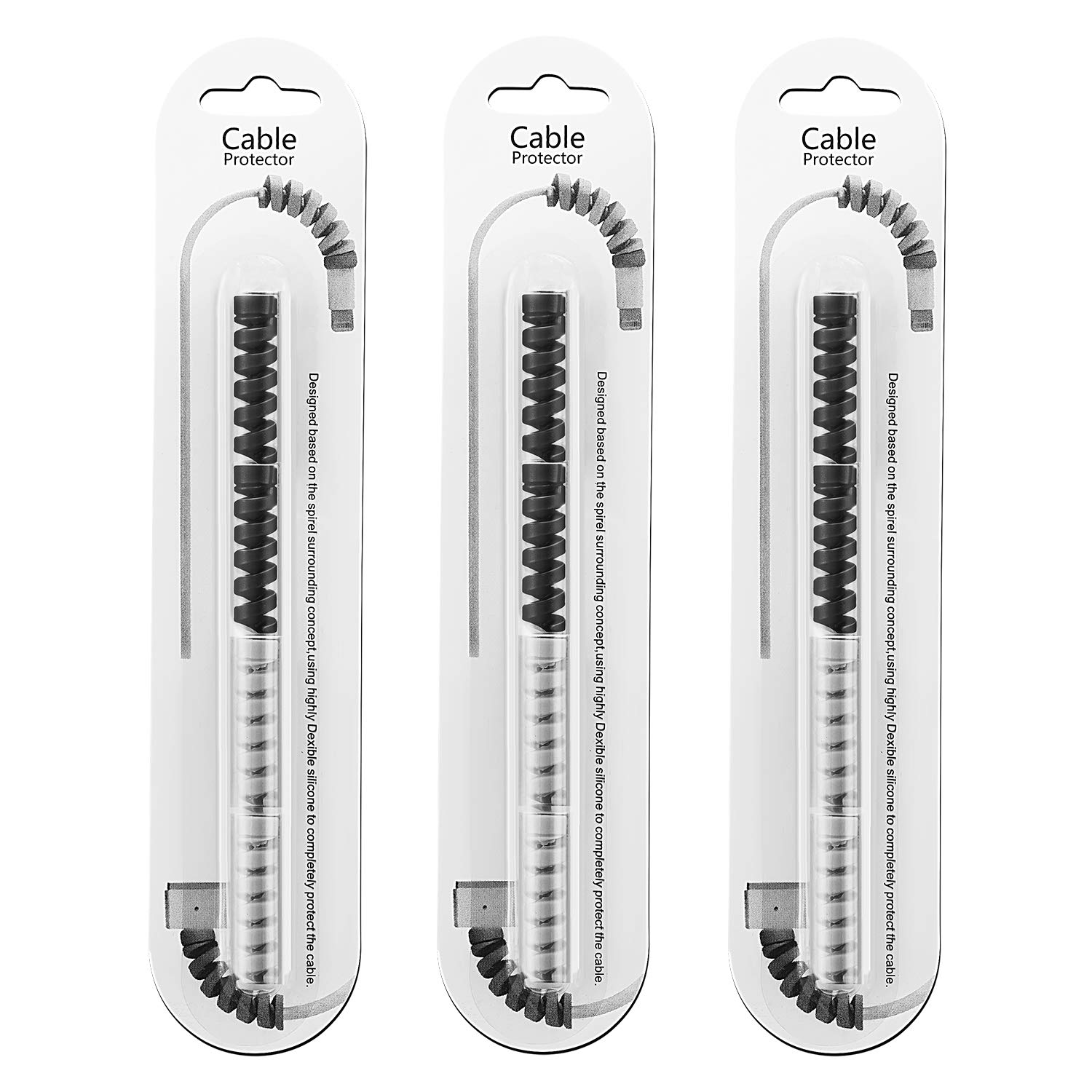 Jetec 12-Pack Silicone Spiral Charging Cable Protectors - Durable Micro USB & Mouse Cord Savers for Phones, Computers & Chargers (Gray & Black) | Prevent Fraying & Extend Cable Life for Home, Office & Travel Use