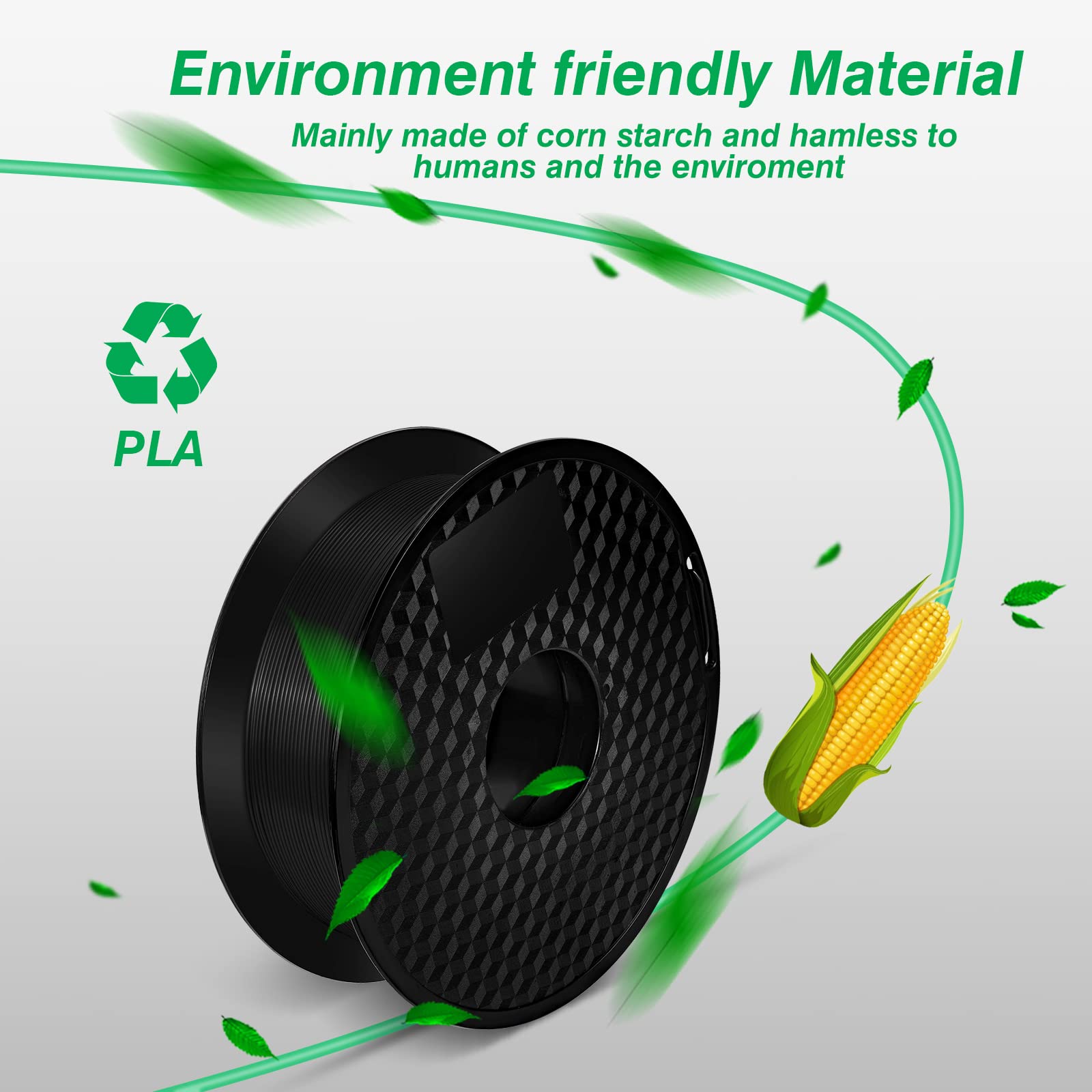 Kingroon Premium PLA 3D Printer Filament 1.75mm - 10 Rolls (10kg/22lbs) with High Precision +/-0.02mm - Black for 3D Printing, DIY Projects & Prototyping - Perfect for Home, Office & Maker Space Use