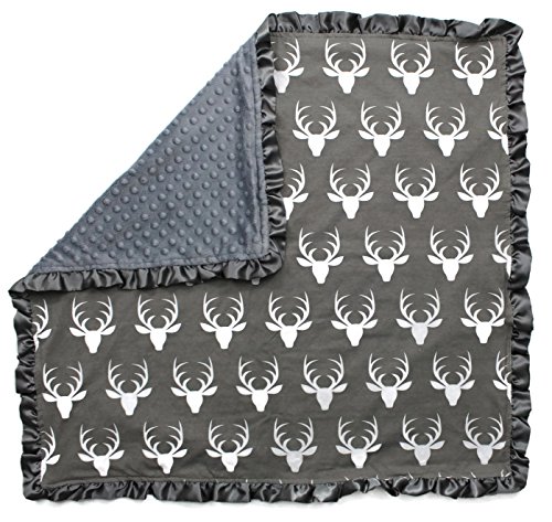 Baby Blankets Unisex - Antlers Grey, Grey Minky