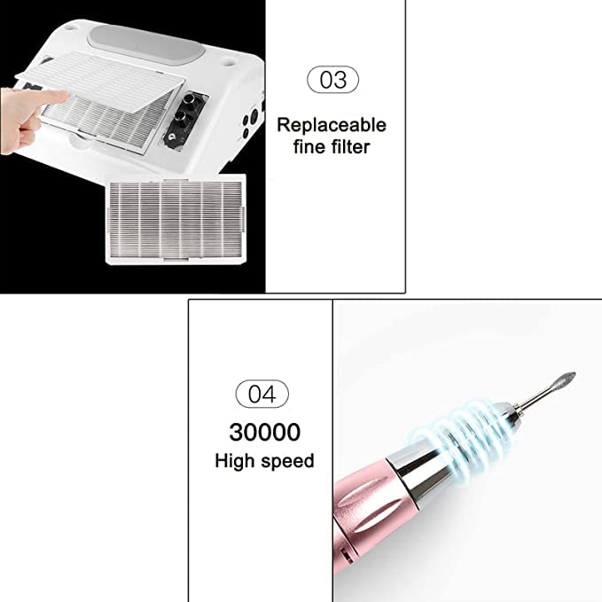 Qtavia 5-in-1 Nail Dust Collector & Polishing Machine - 30000RPM High-Speed Nail Art Vacuum with LED Desk Lamp for Professional Salon & Home Manicure | Perfect for Nail Technicians & DIY Enthusiasts