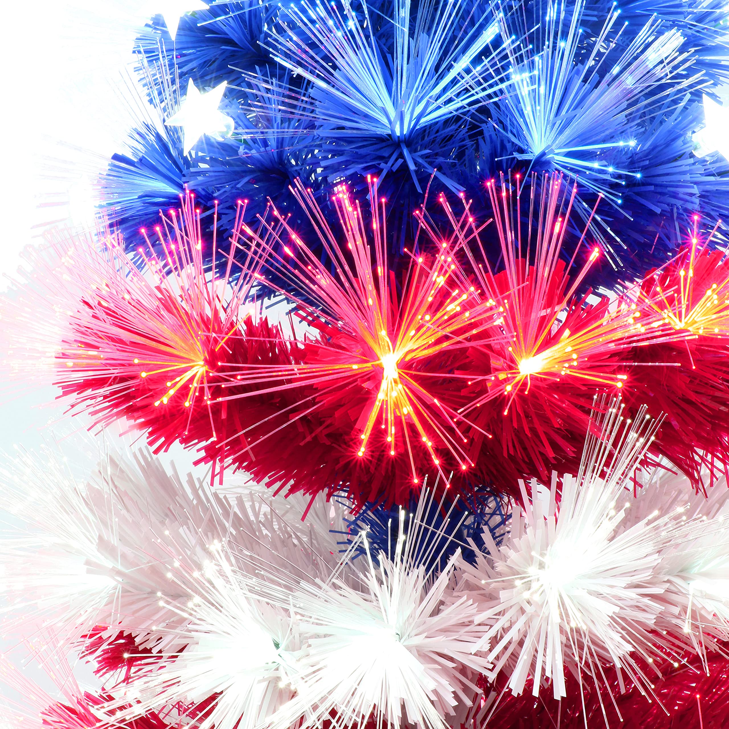 Puleo International 4ft Pre-Lit Fiber Optic Patriotic Christmas Tree - Red White Blue Decorations for Home, Office & Holiday Party Decor