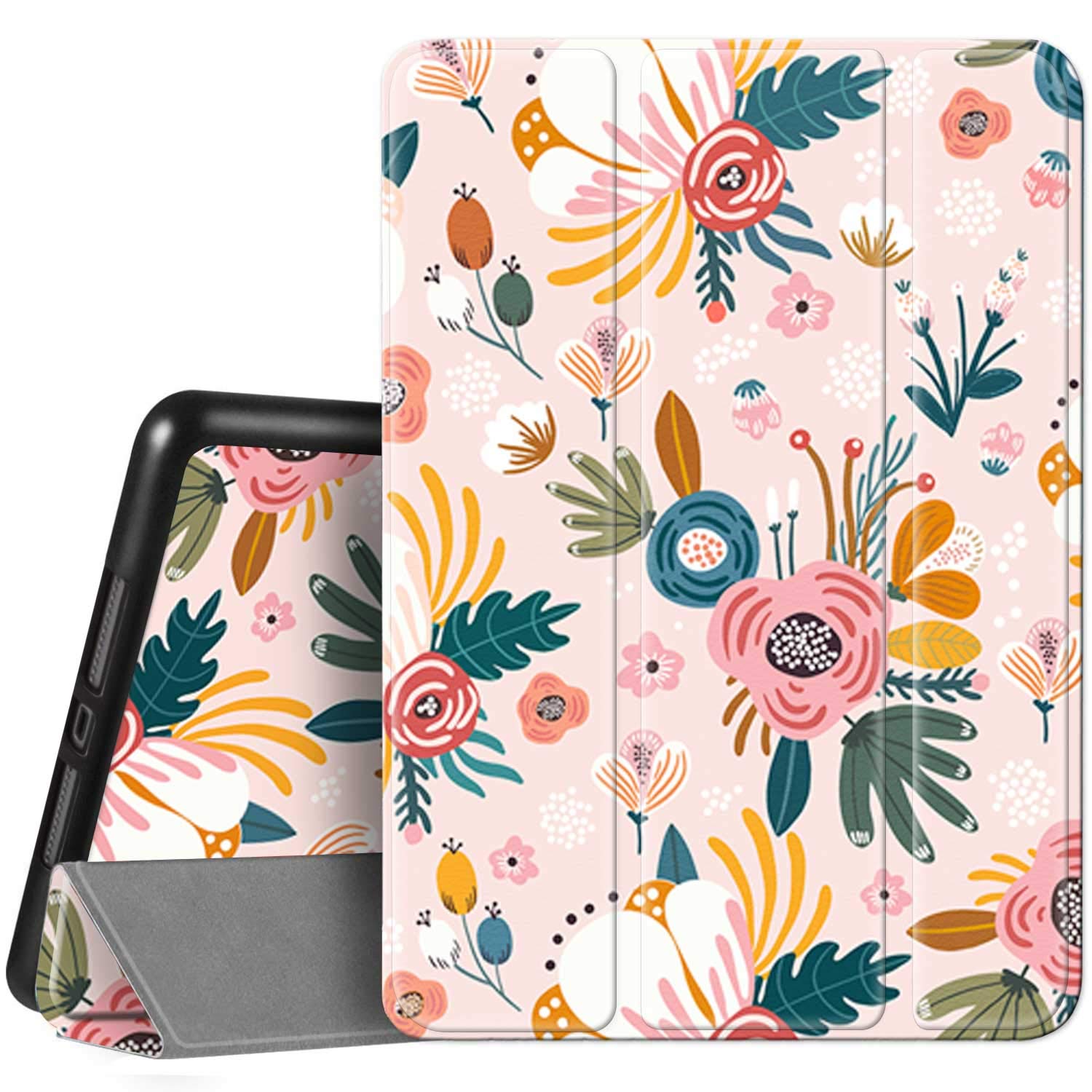 Hi Space iPad 9th/8th/7th Generation Case (10.2 inch) - Shockproof Protective Cover with Pencil Holder for iPad A2270 A2428 A2429 A2197 (2021/2020/2019 Models) | Pink Floral Design | Auto Sleep/Wake | Perfect for School, Work & Travel